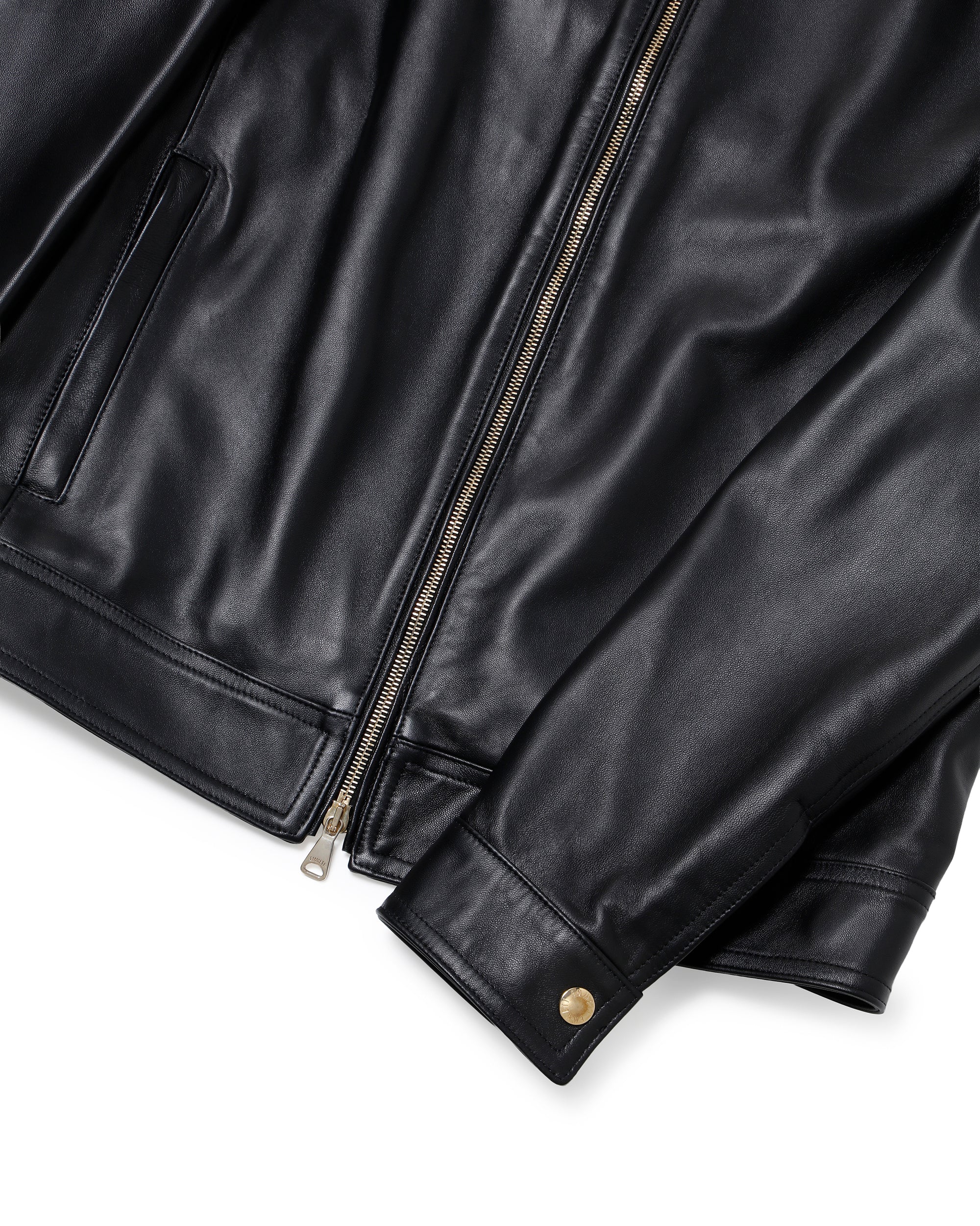 JURI Gold Zip Nappa Cerata Lamb Leather Single Riders Jacket / Black