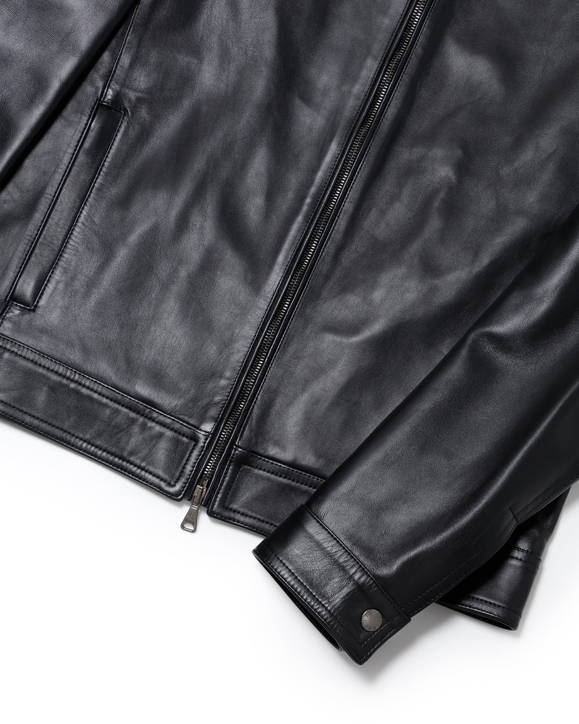 JURI Gunmetal Zip Nappa Cerata Lamb Leather Single Rider's Jacket / Black