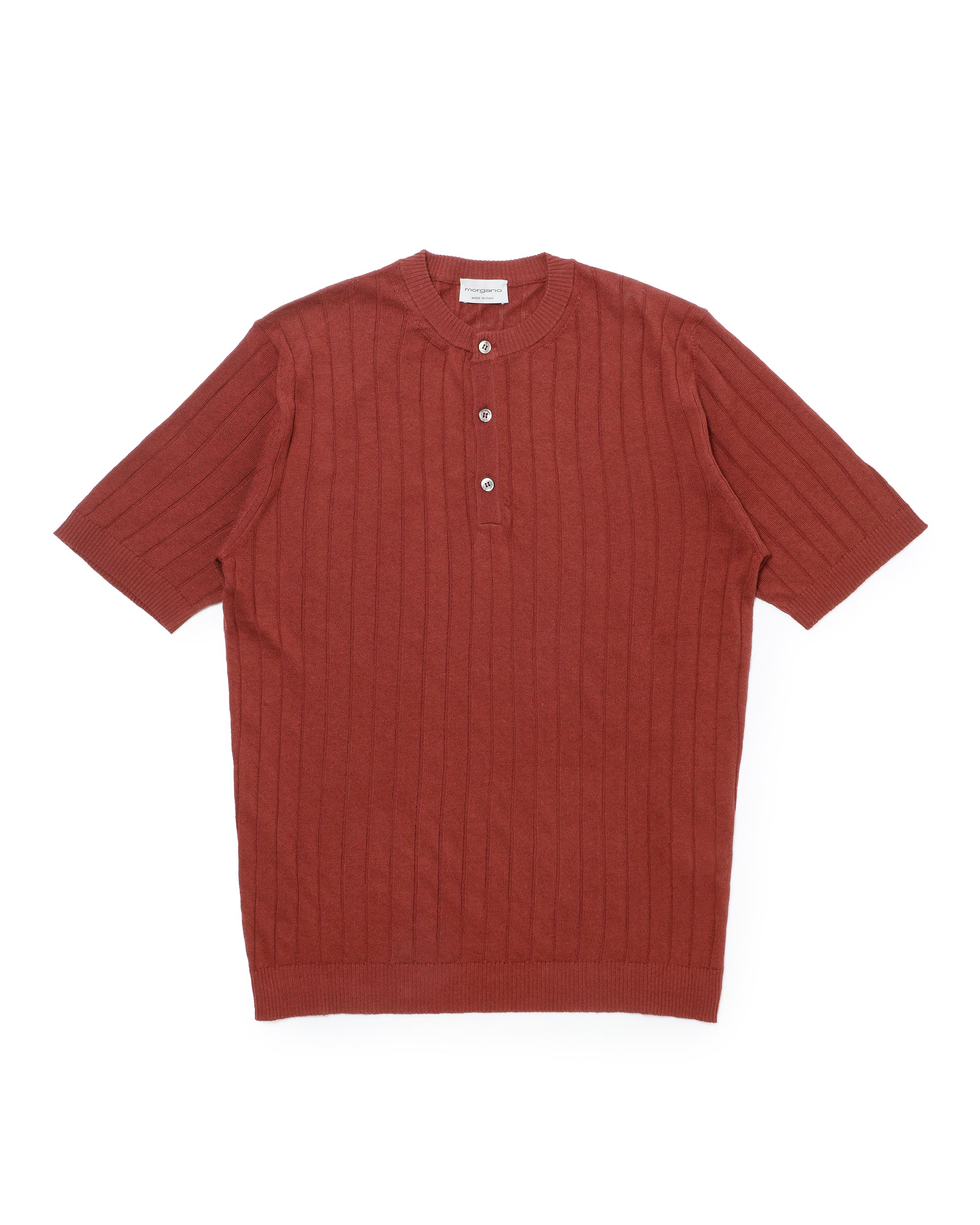 コットンリネン クルーネック ニット with buttons S/S / ワイン