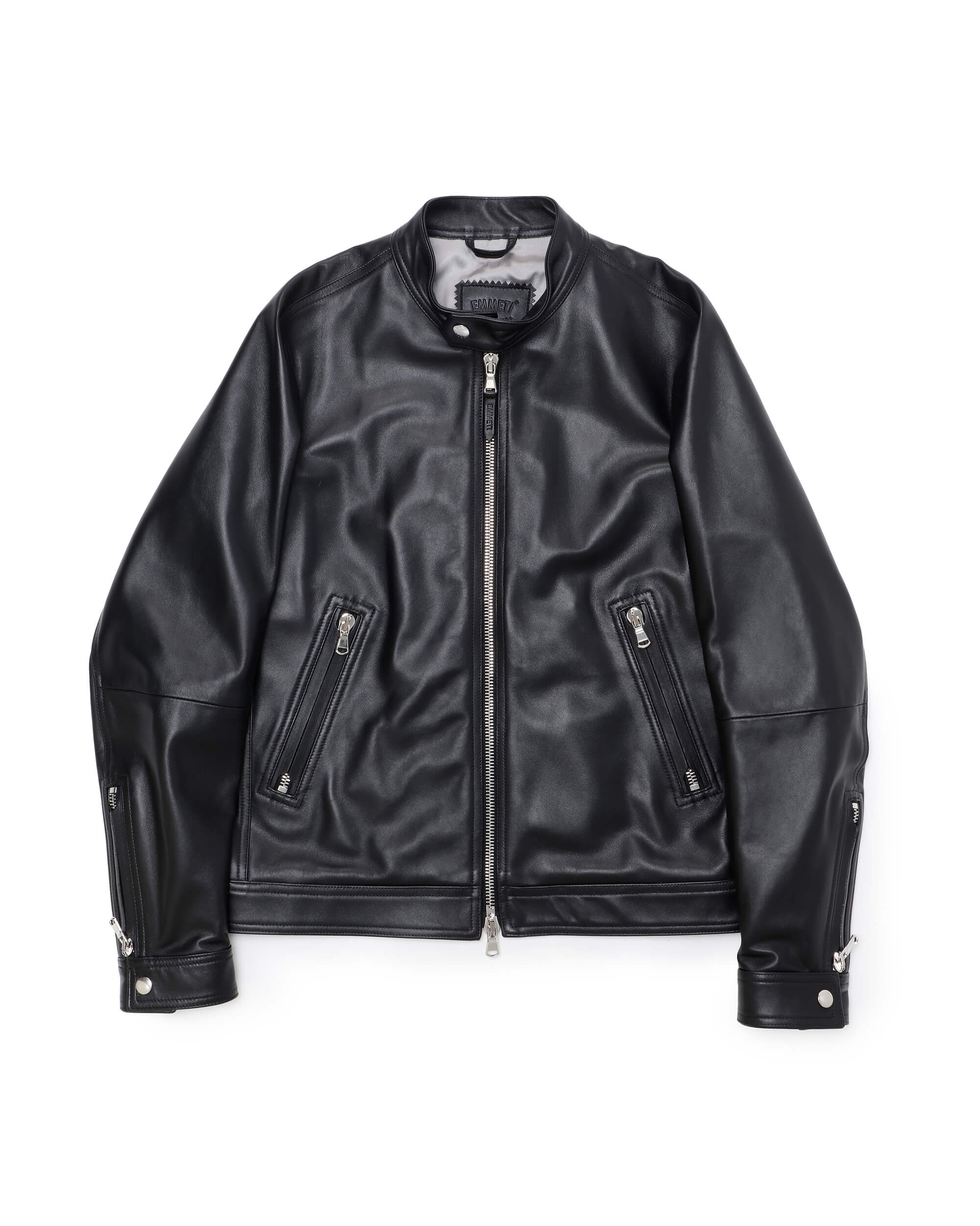 MASSIMO（マッシモ） シルバーZIP ナッパチェラータ ラムレザーシングルライダース / ブラック