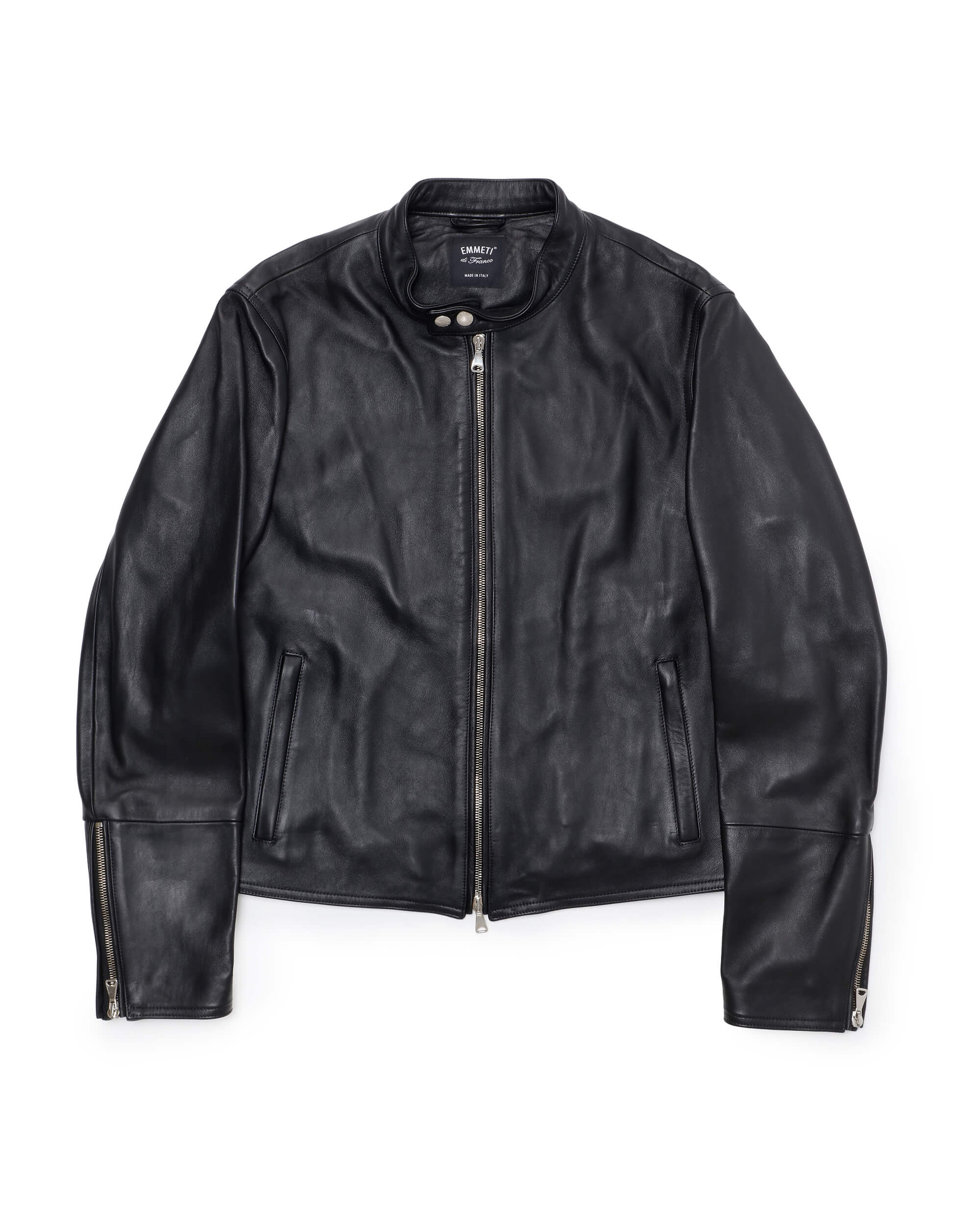 H UOMO（アッカウォモ） シルバーZIP  ナッパチェラータ ラムレザーシングルライダース / ブラック