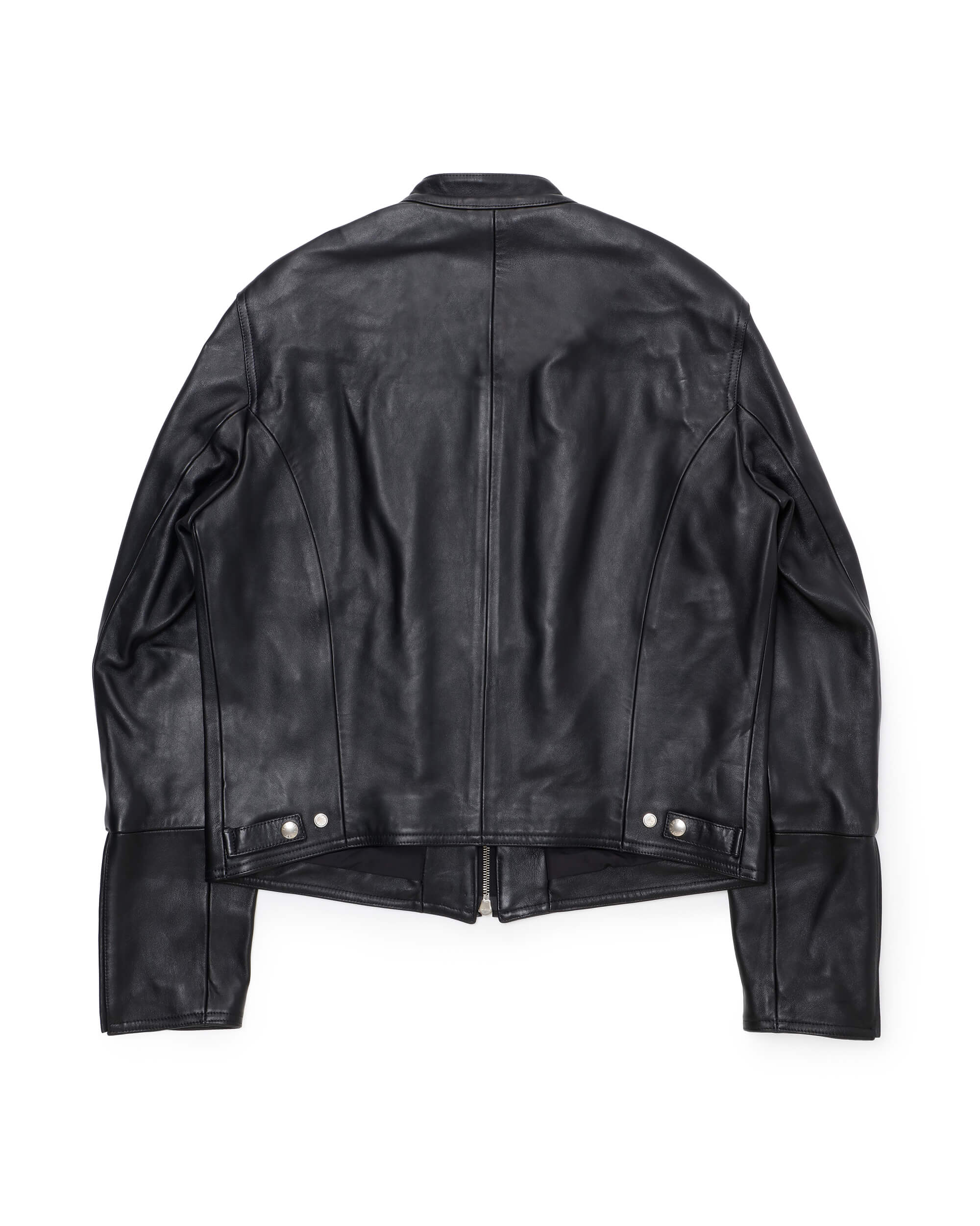 H UOMO（アッカウォモ） シルバーZIP  ナッパチェラータ ラムレザーシングルライダース / ブラック