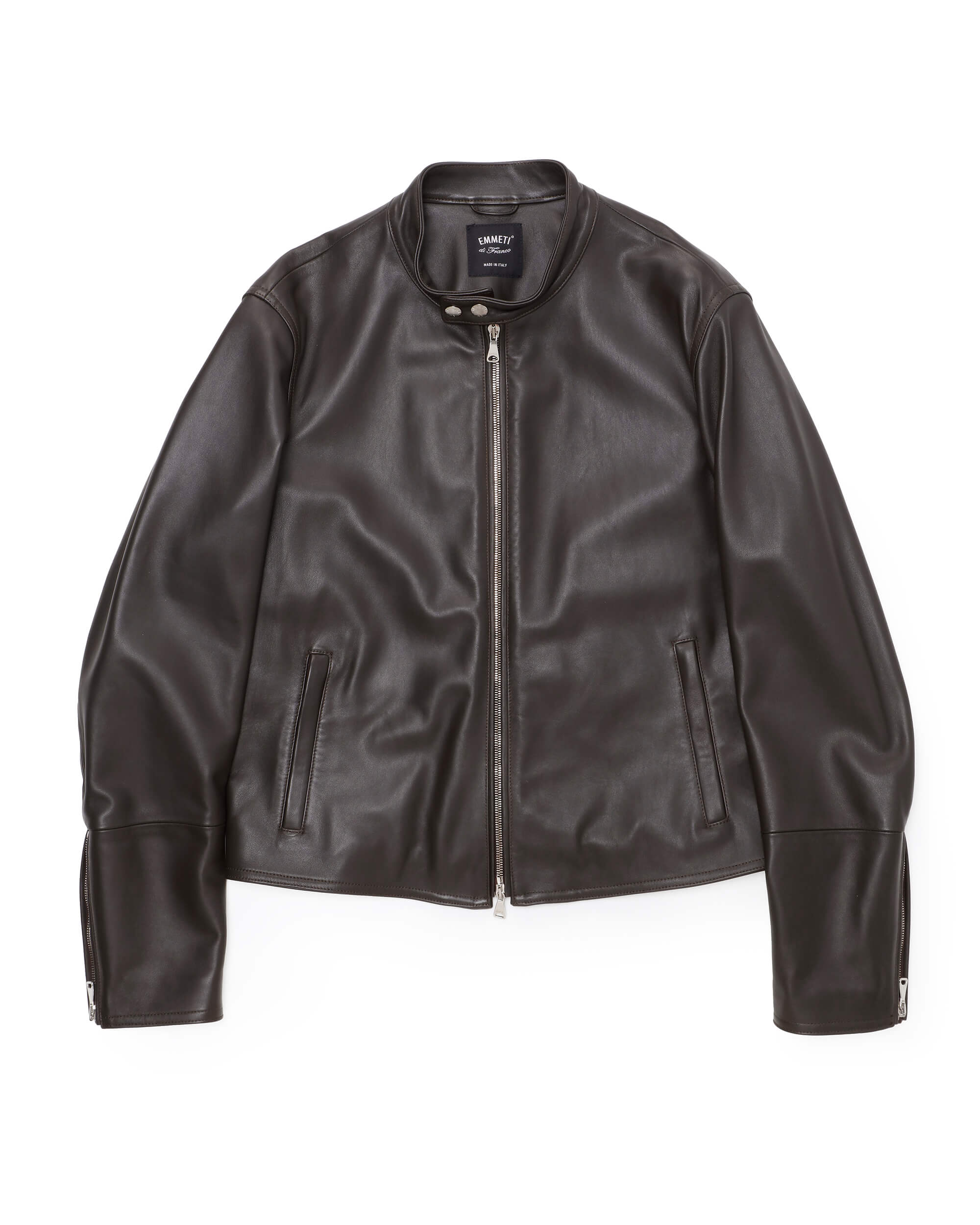 H UOMO（アッカウォモ） シルバーZIP  ナッパチェラータ ラムレザーシングルライダース / ダークブラウン
