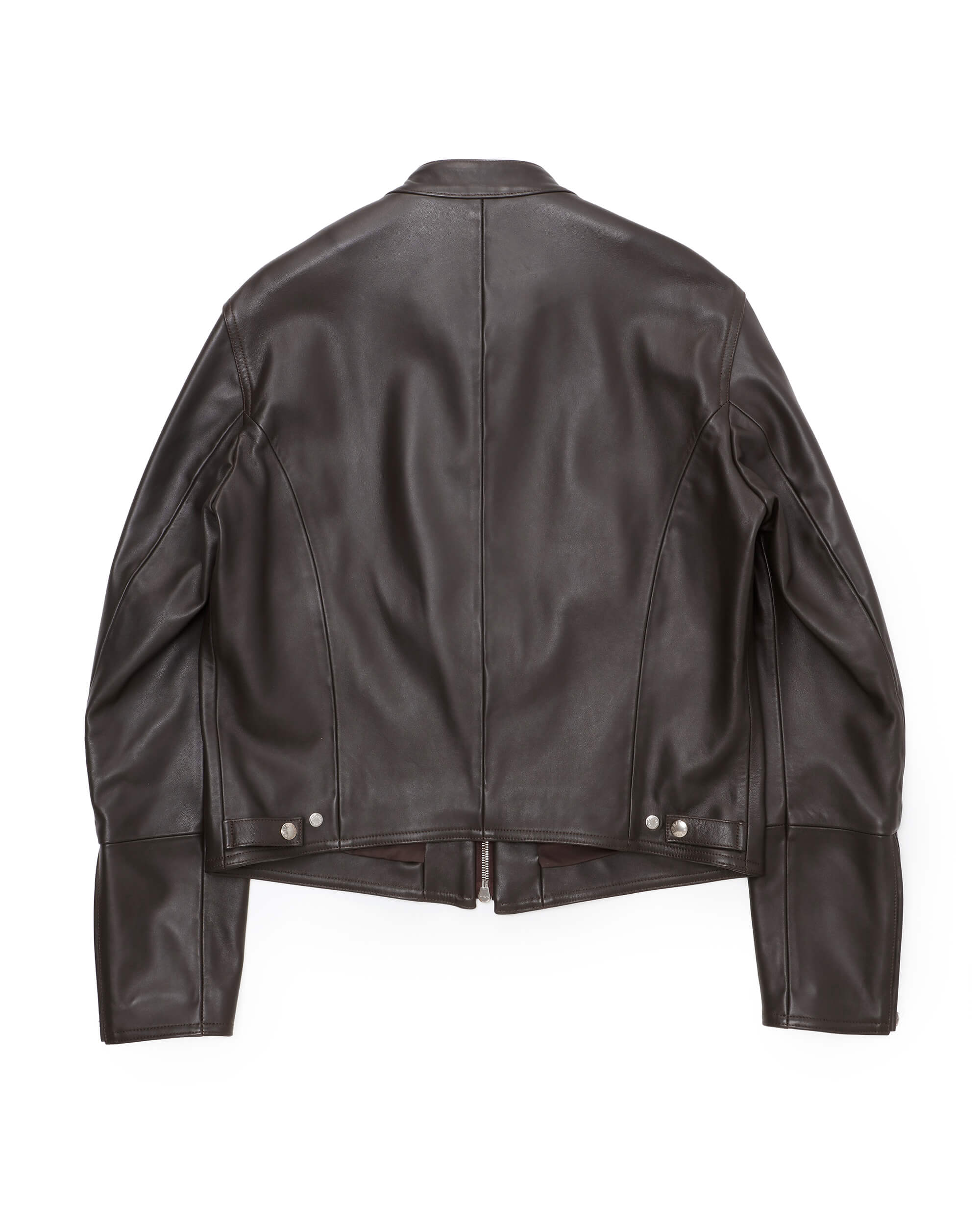 H UOMO（アッカウォモ） シルバーZIP  ナッパチェラータ ラムレザーシングルライダース / ダークブラウン