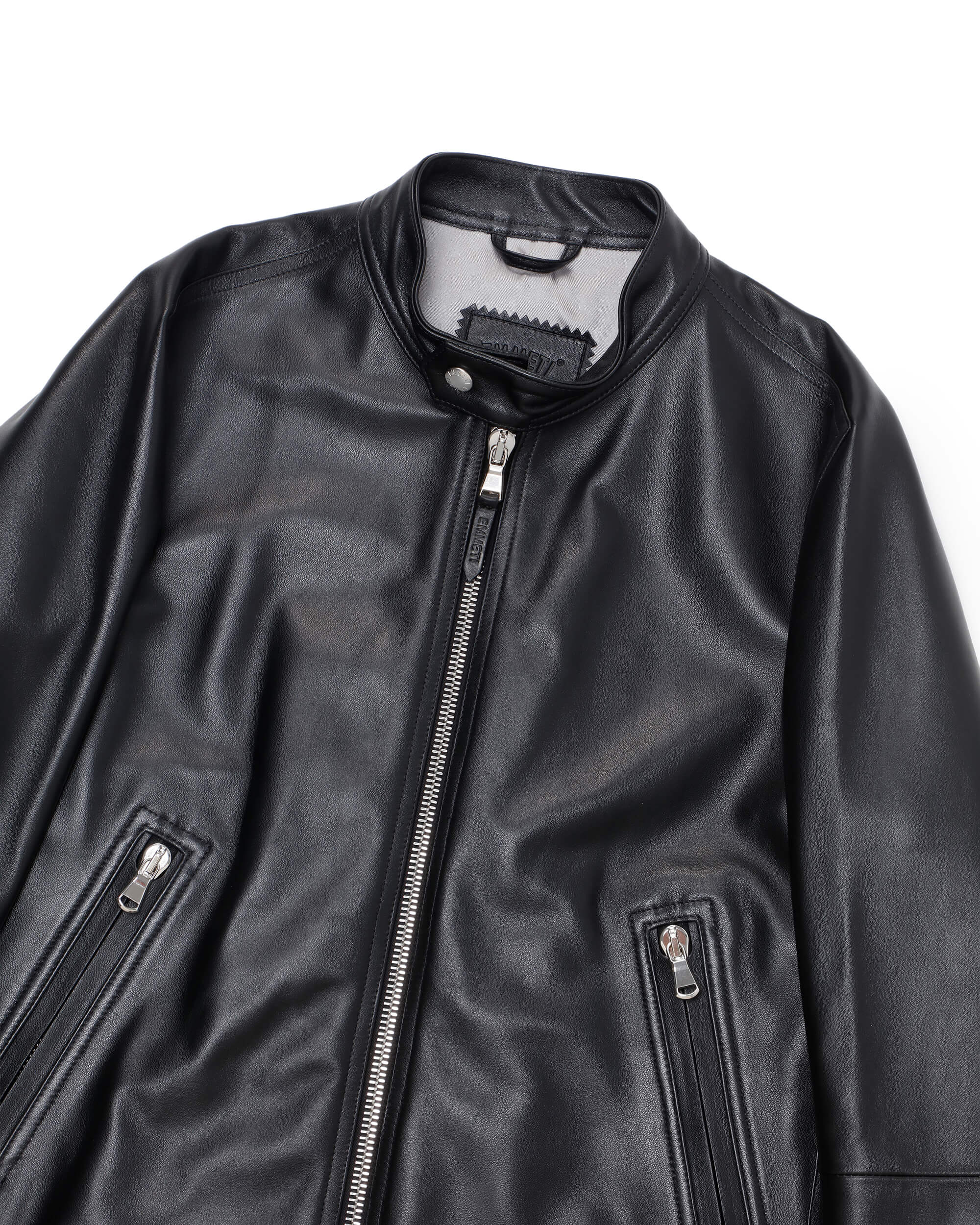 MASSIMO（マッシモ） シルバーZIP ナッパチェラータ ラムレザーシングルライダース / ブラック