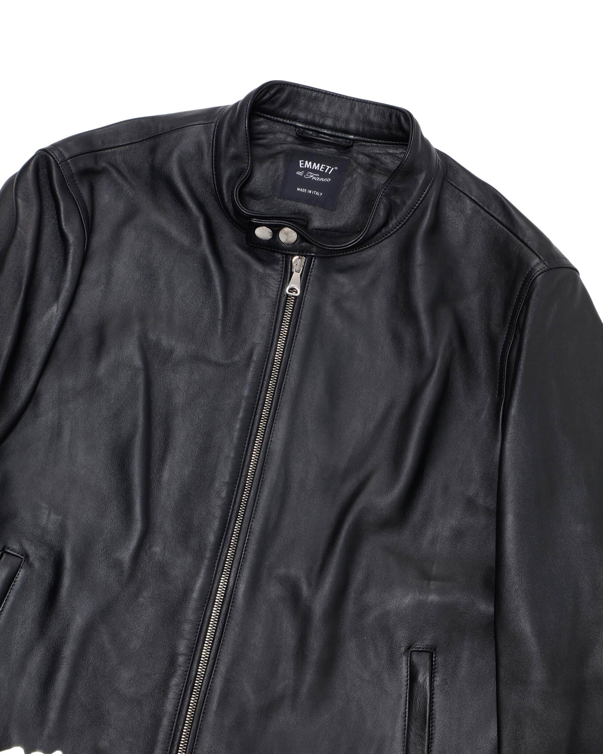 H UOMO（アッカウォモ） シルバーZIP  ナッパチェラータ ラムレザーシングルライダース / ブラック