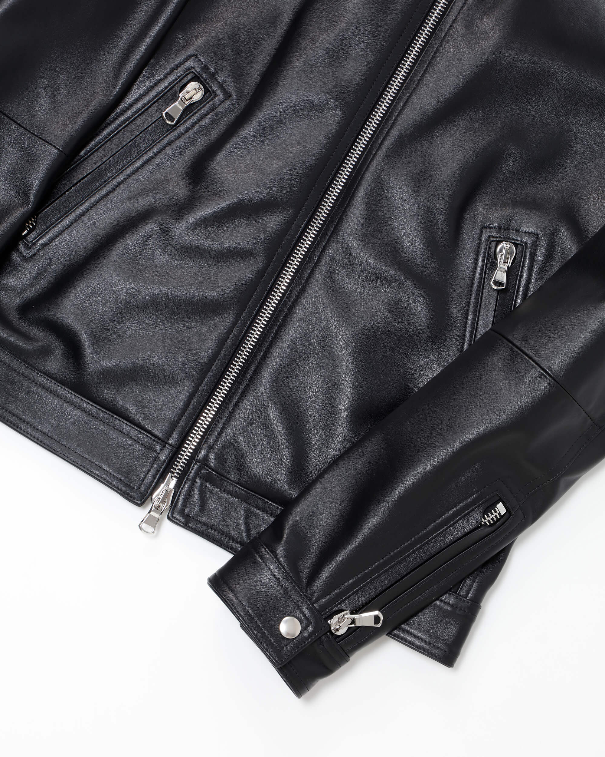 MASSIMO（マッシモ） シルバーZIP ナッパチェラータ ラムレザーシングルライダース / ブラック