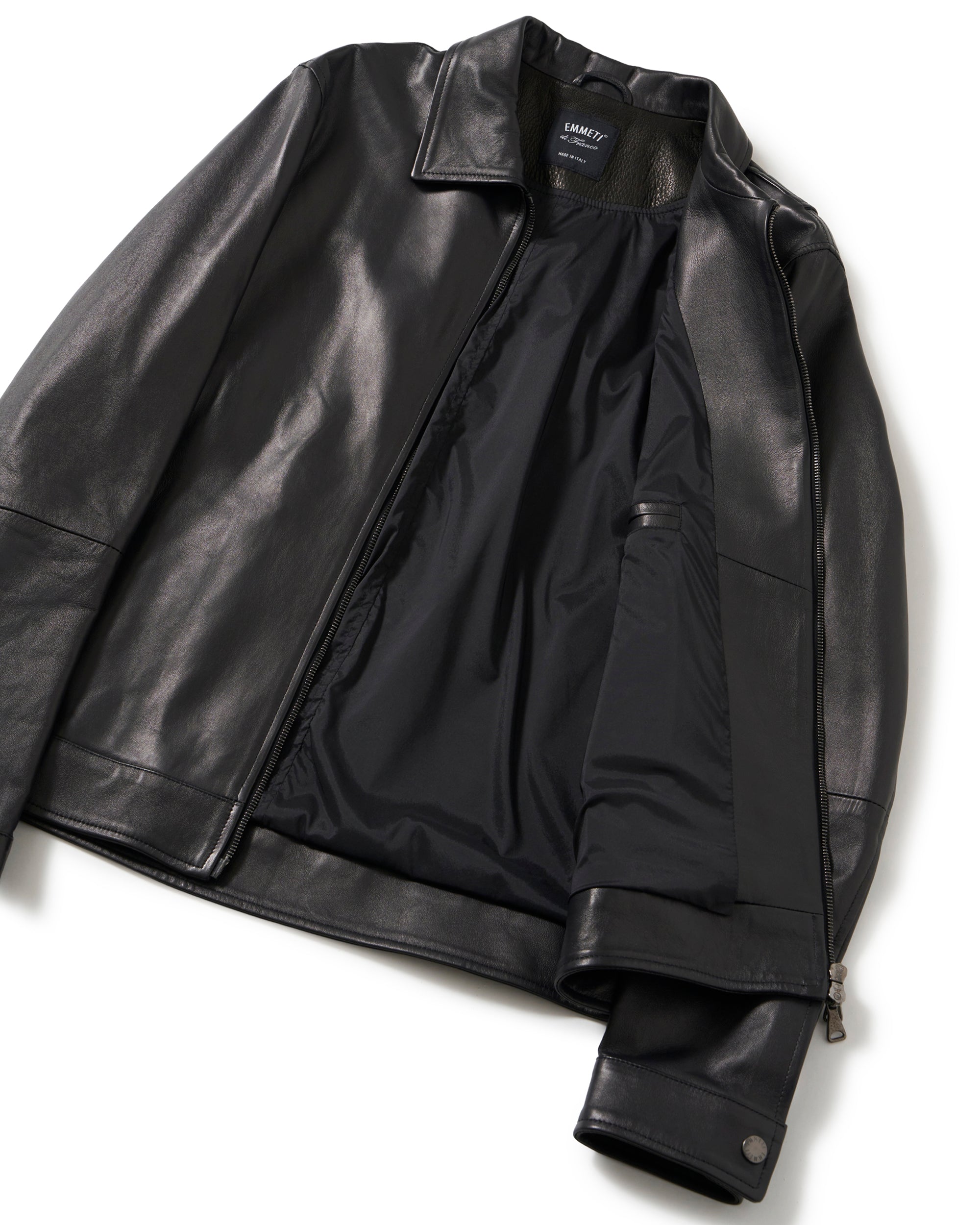 ERICK 2（エリック2） ガンメタルZIP ナッパシルクラムレザー 襟付きシングルライダース / ブラック