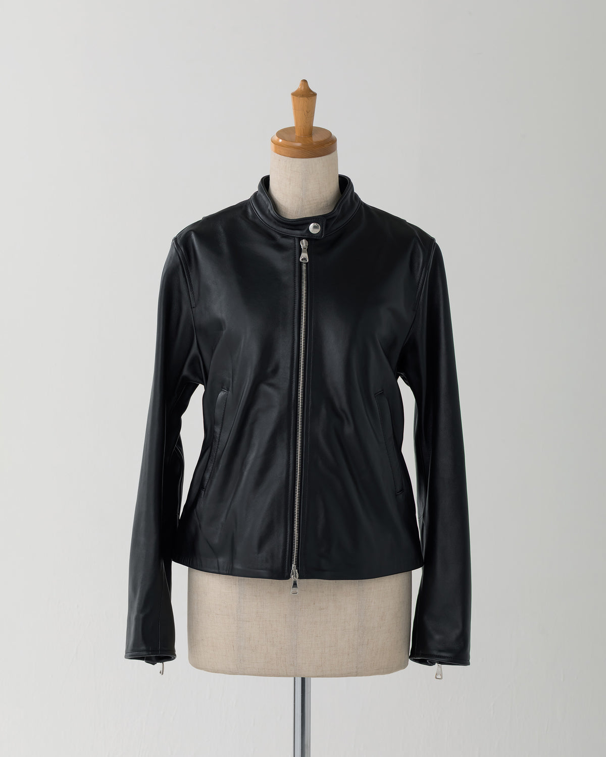 FAI Silver Zip Nappa Cerata Lamb Leather Single Riders / Black