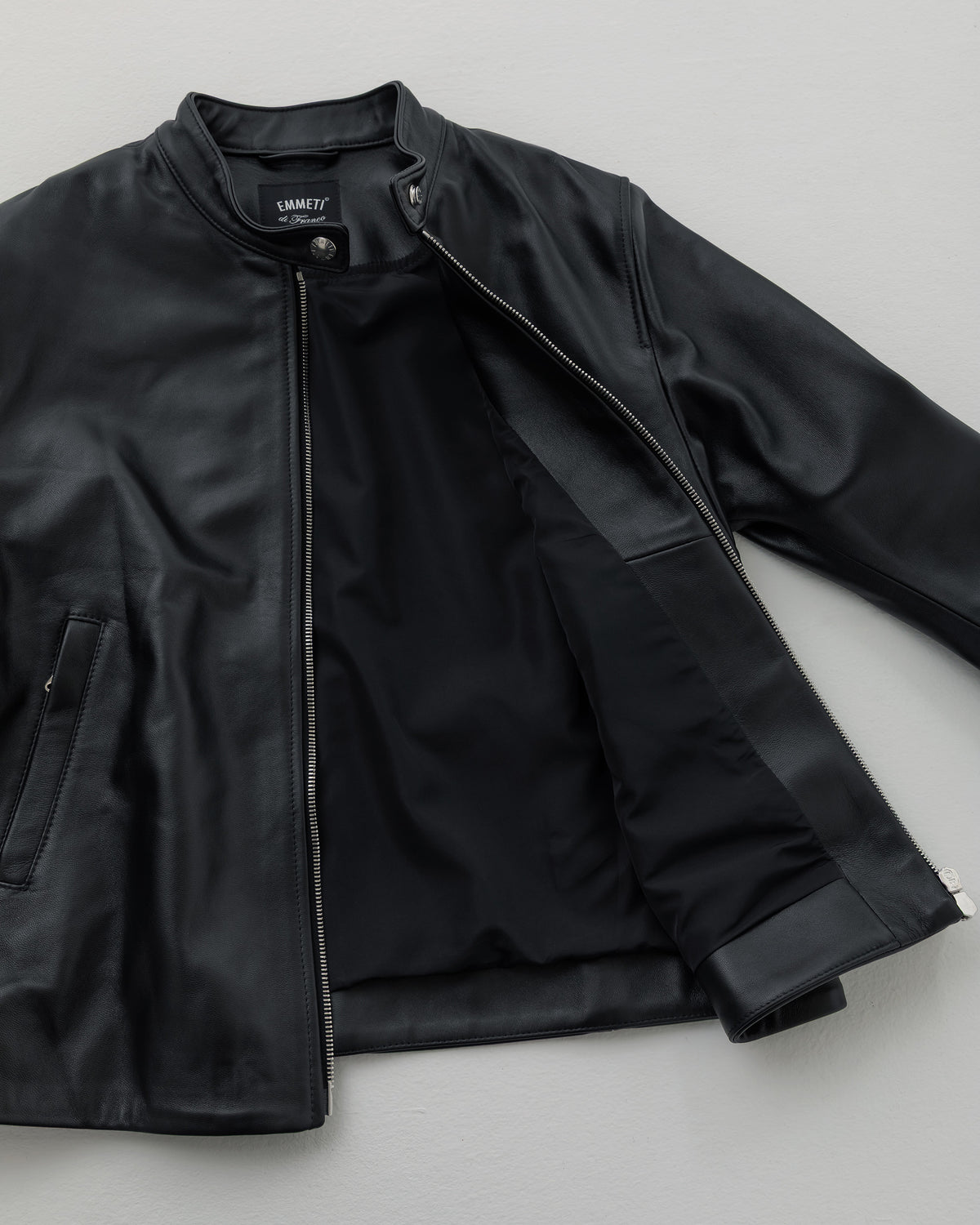 FAI Silver Zip Nappa Cerata Lamb Leather Single Riders / Black