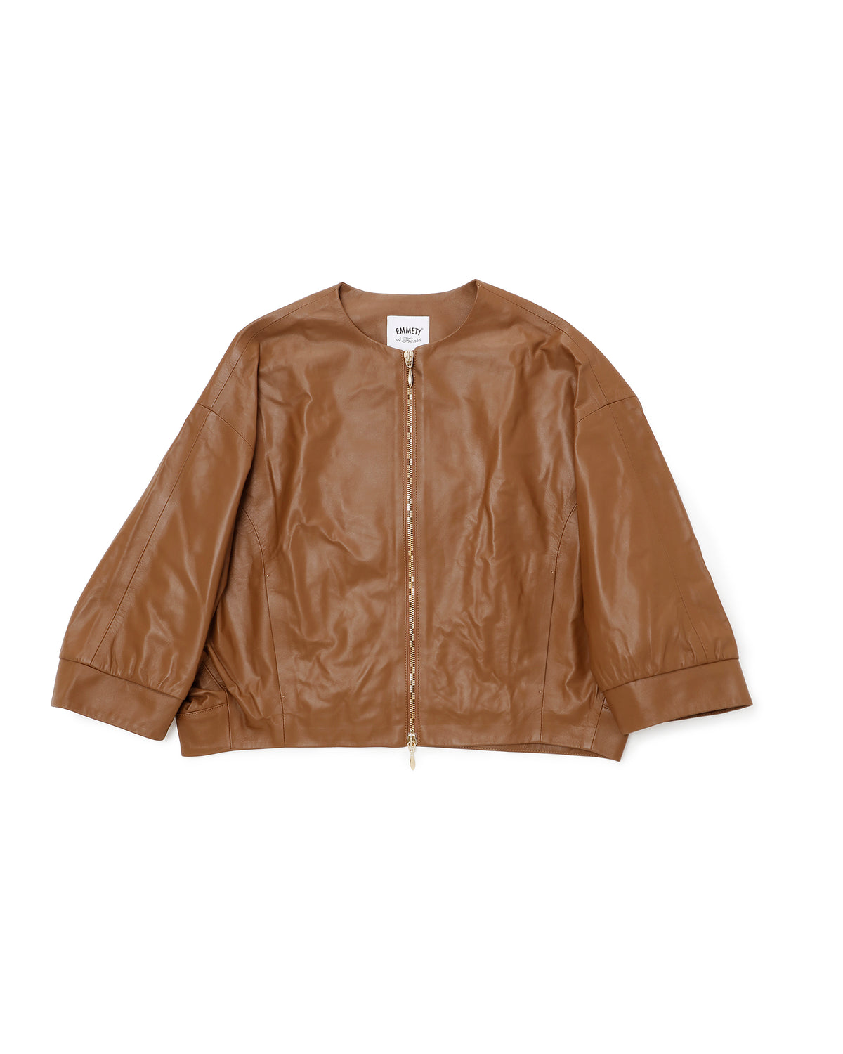 TILLY Gold Zip SP Lamb Leather No-Collar Short Blouson / Brown