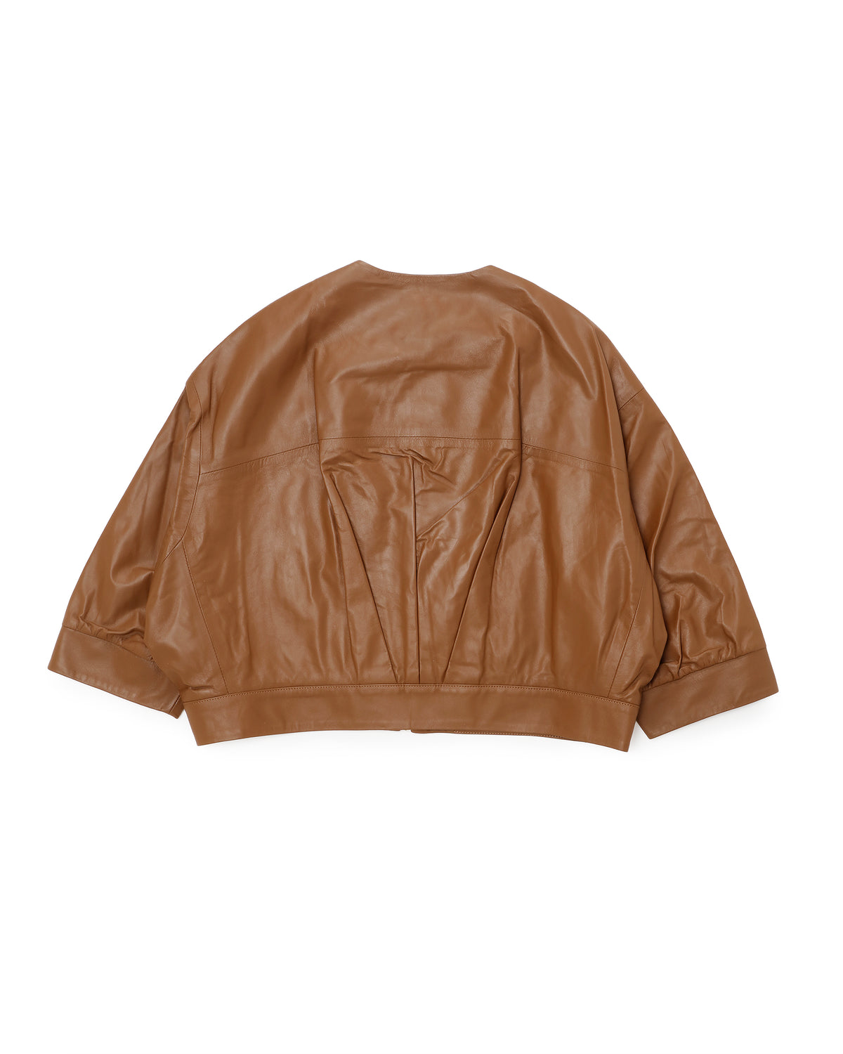 TILLY Gold Zip SP Lamb Leather No-Collar Short Blouson / Brown