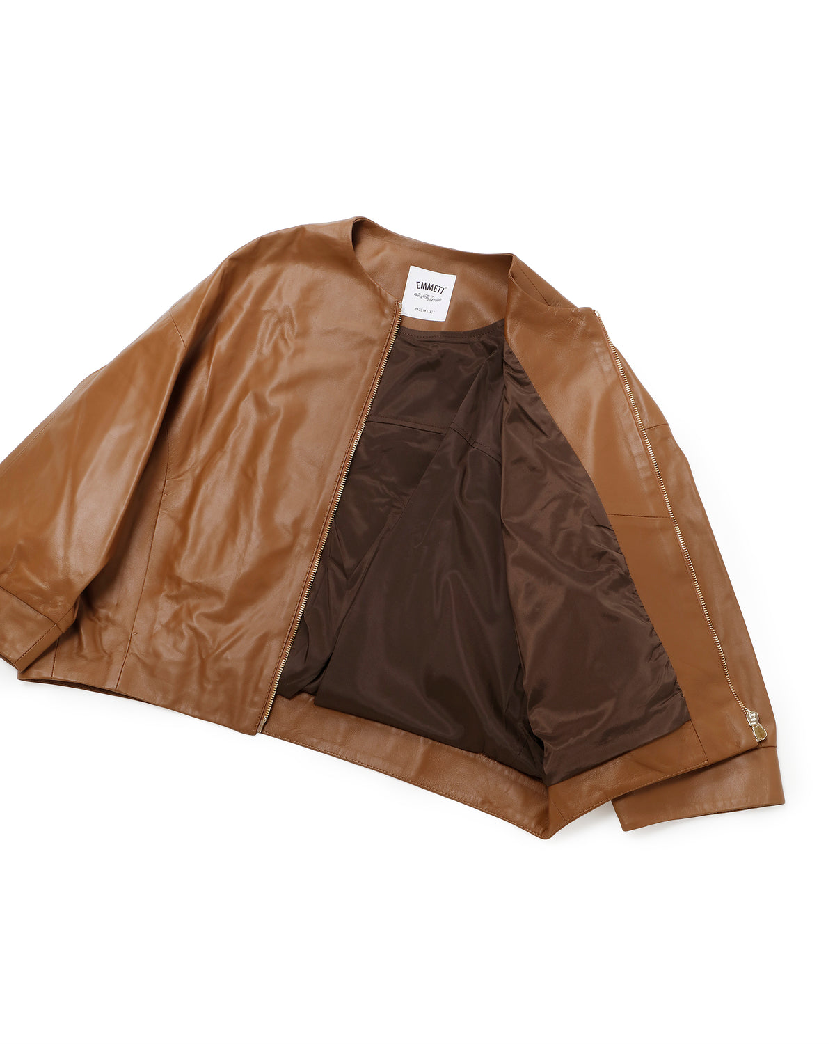 TILLY Gold Zip SP Lamb Leather No-Collar Short Blouson / Brown