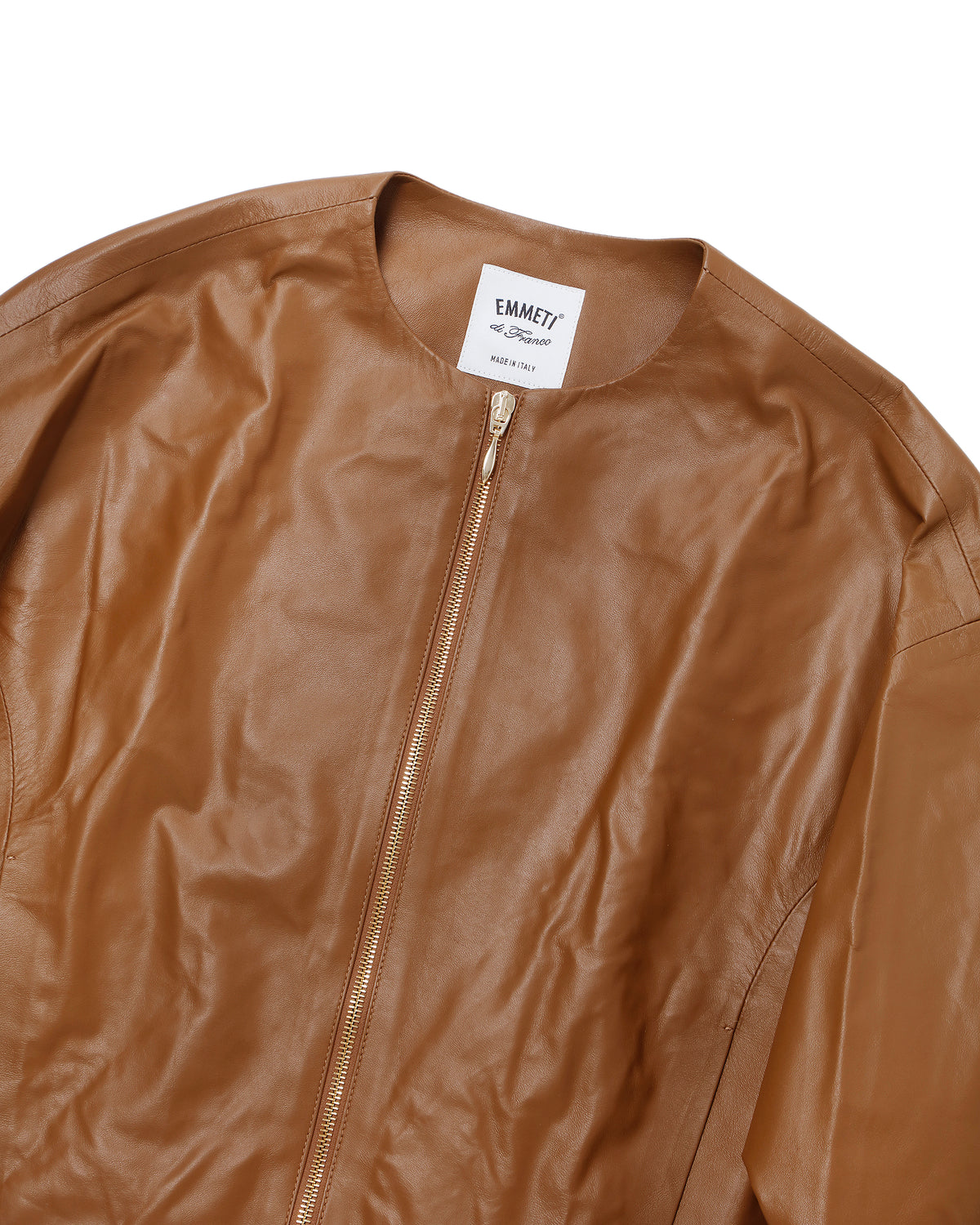TILLY Gold Zip SP Lamb Leather No-Collar Short Blouson / Brown