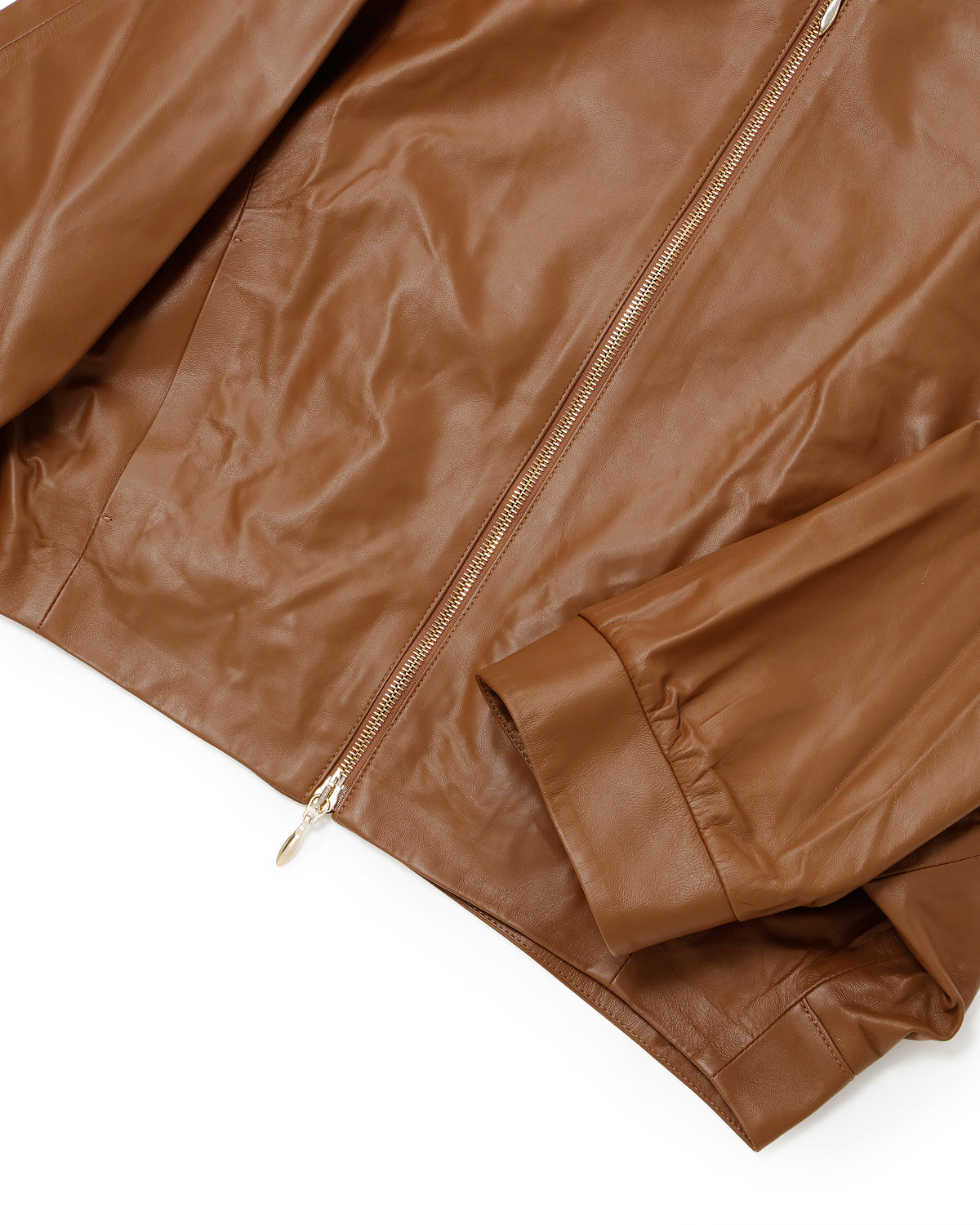 TILLY Gold Zip SP Lamb Leather No-Collar Short Blouson / Brown