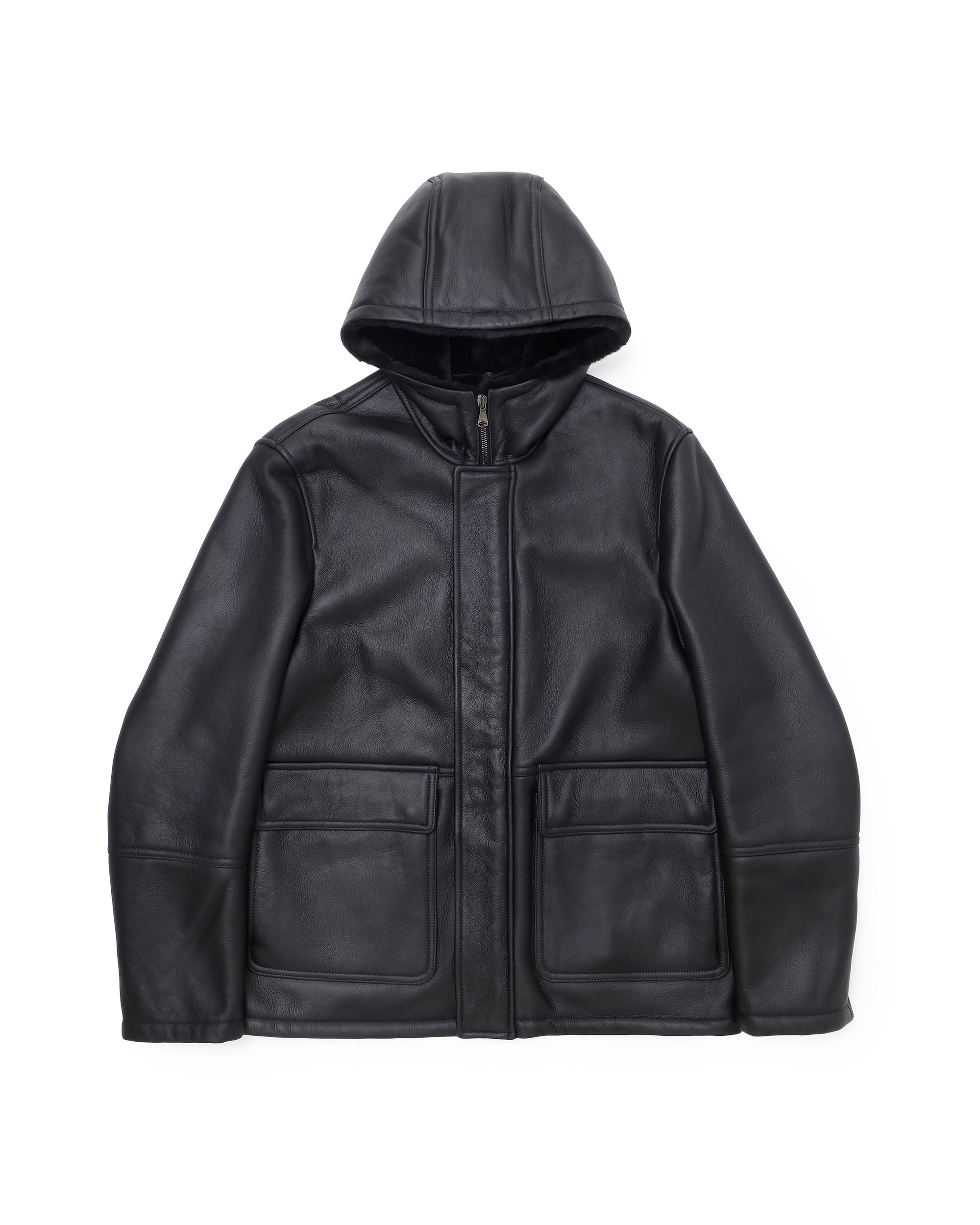 WALLAS Gunmetal Zip Special Mouton Hooded Coat / Black