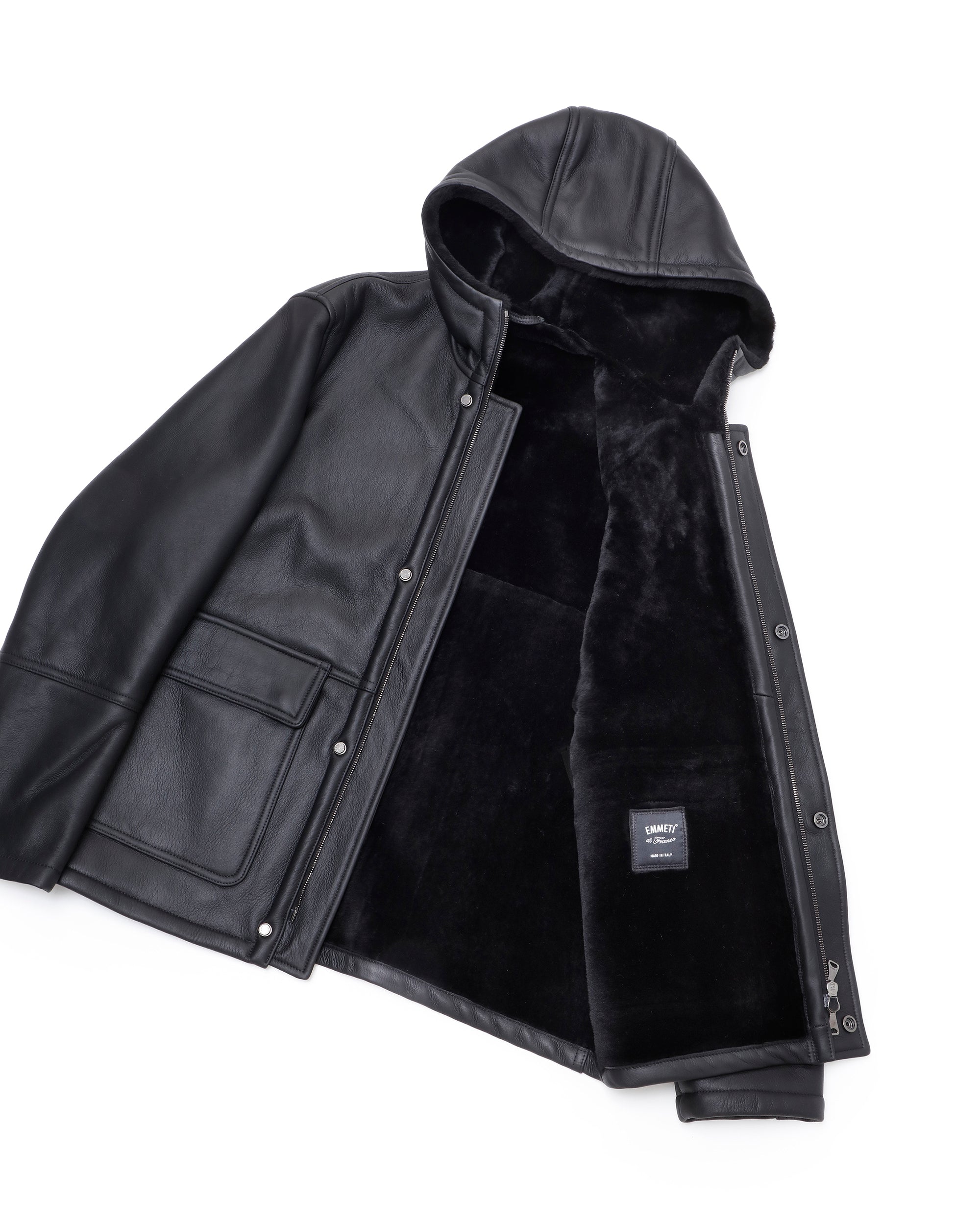 WALLAS Gunmetal Zip Special Mouton Hooded Coat / Black