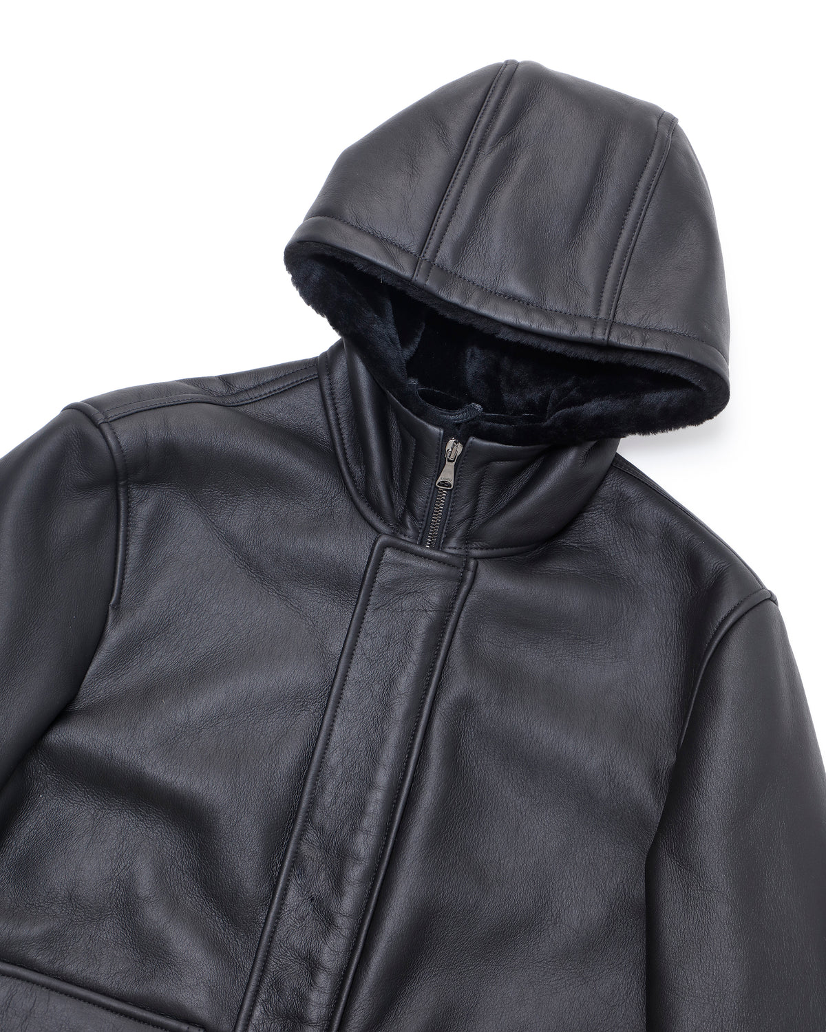WALLAS Gunmetal Zip Special Mouton Hooded Coat / Black