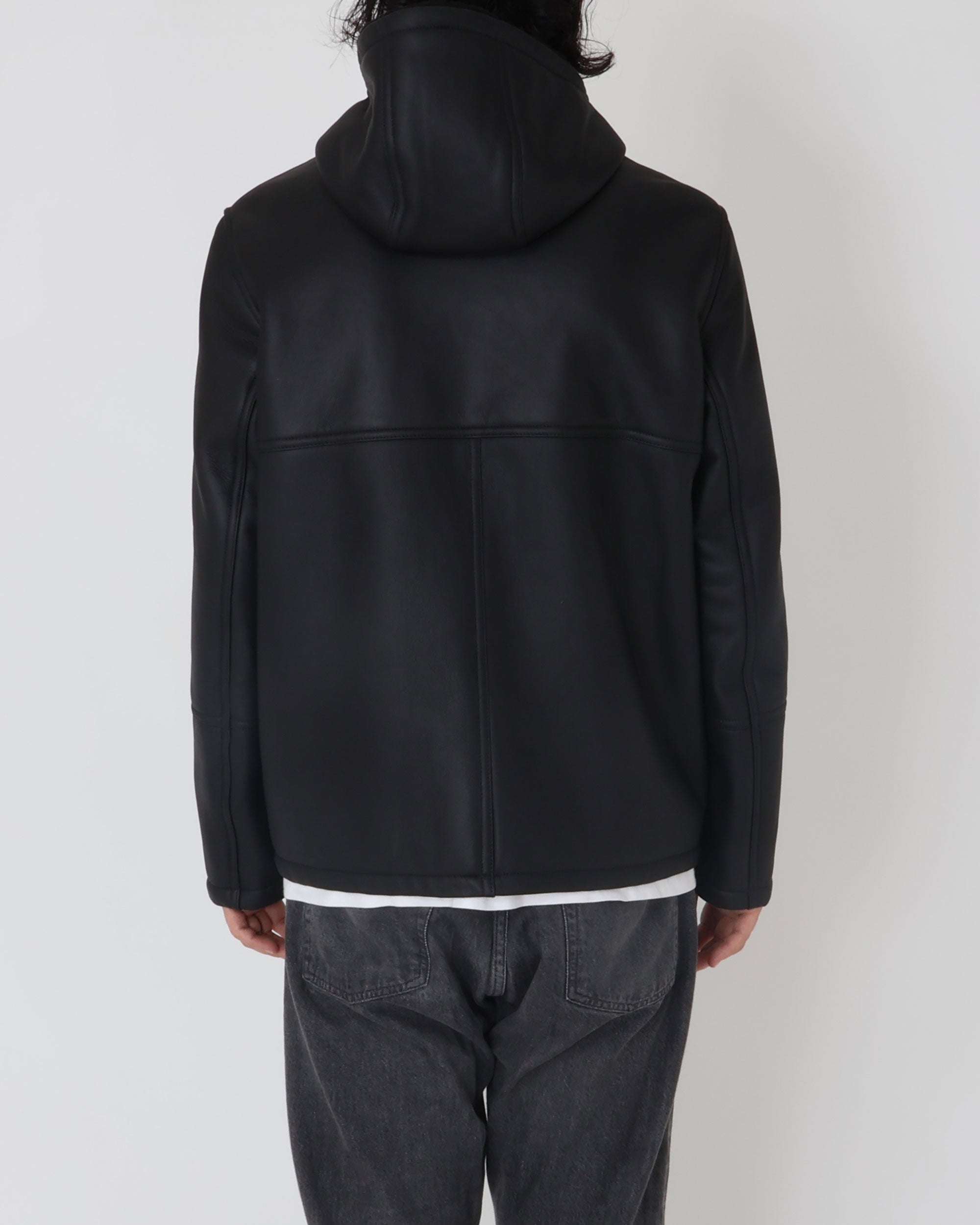 WALLAS Gunmetal Zip Special Mouton Hooded Coat / Black