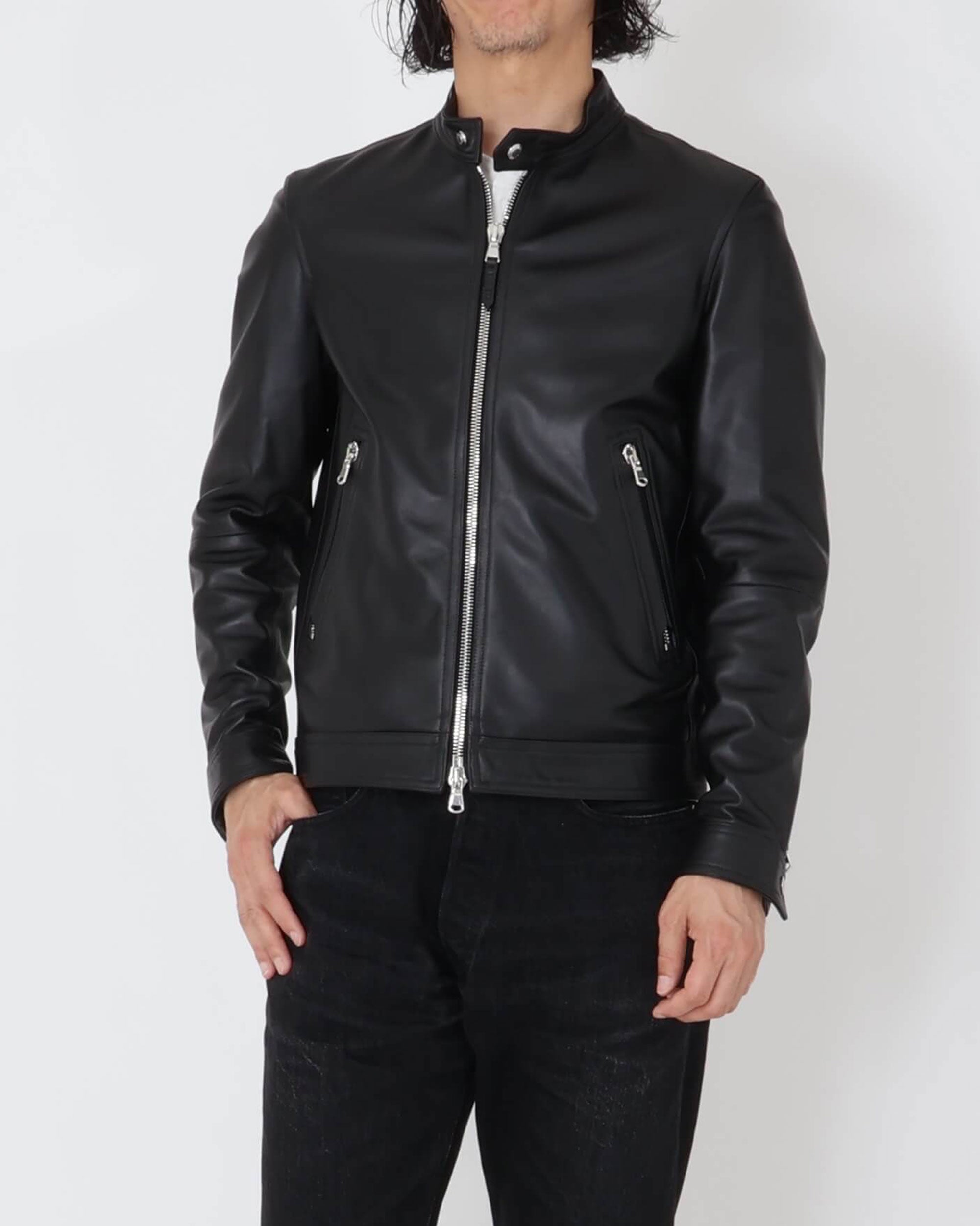 MASSIMO（マッシモ） シルバーZIP ナッパチェラータ ラムレザーシングルライダース / ブラック