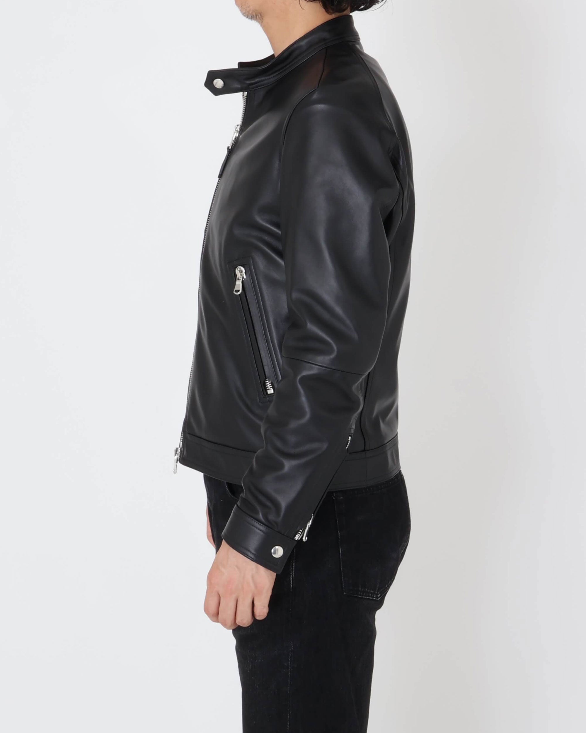MASSIMO（マッシモ） シルバーZIP ナッパチェラータ ラムレザーシングルライダース / ブラック