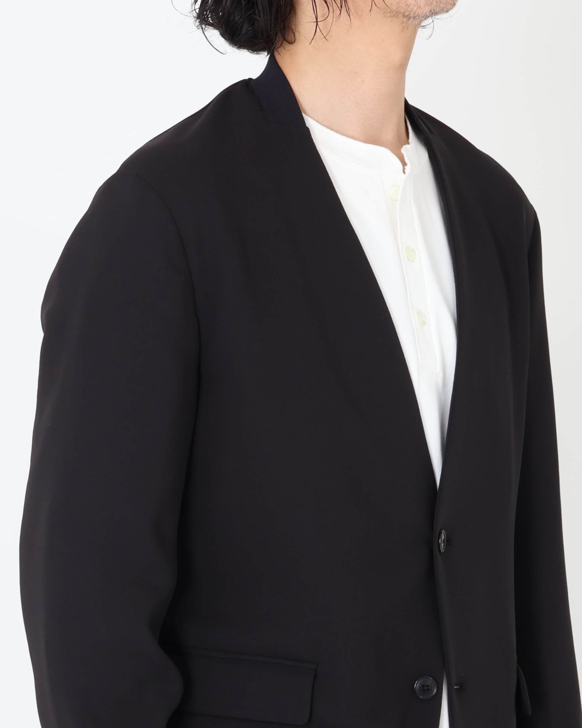 JA-IS-AS-0-004 ノーカラーデーラードJACKET / ブラック
