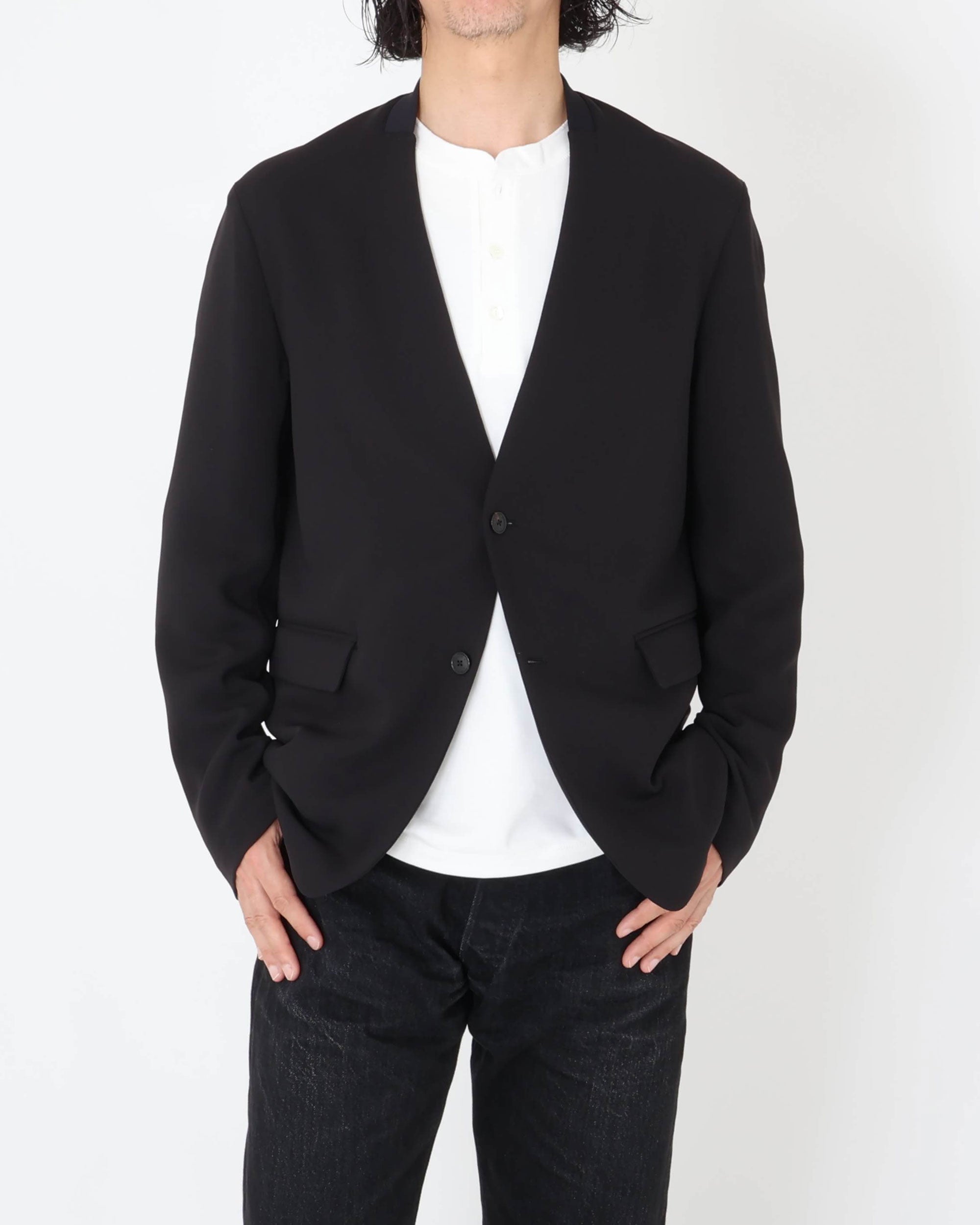 JA-IS-AS-0-004 ノーカラーデーラードJACKET / ブラック