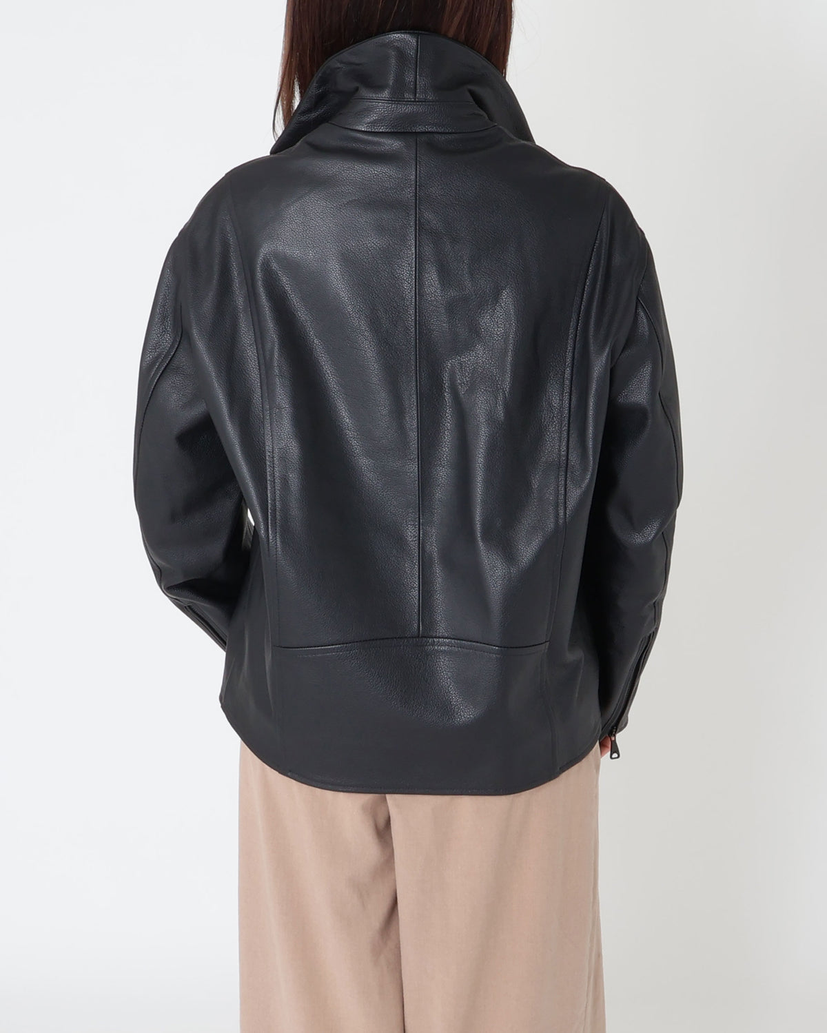 【坪田あさみコラボ】BELLA（ベラ）マッドブラックZIP カーフレザーダブルライダース