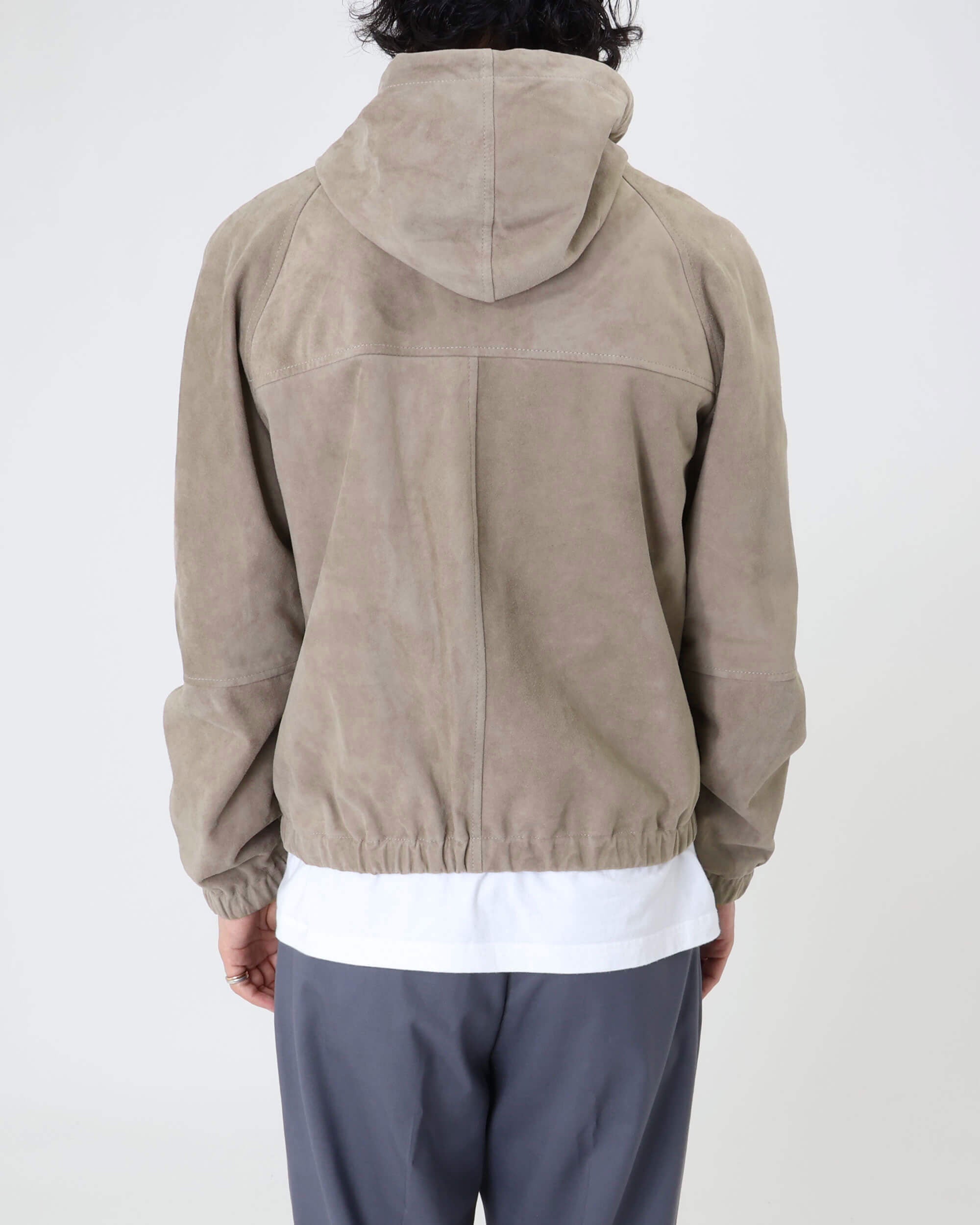 JAYDON SFOD (Jaydon Sfoderata) con ZIP argento in pelle scamosciata di capra sfoderata, con cappuccio / Greige