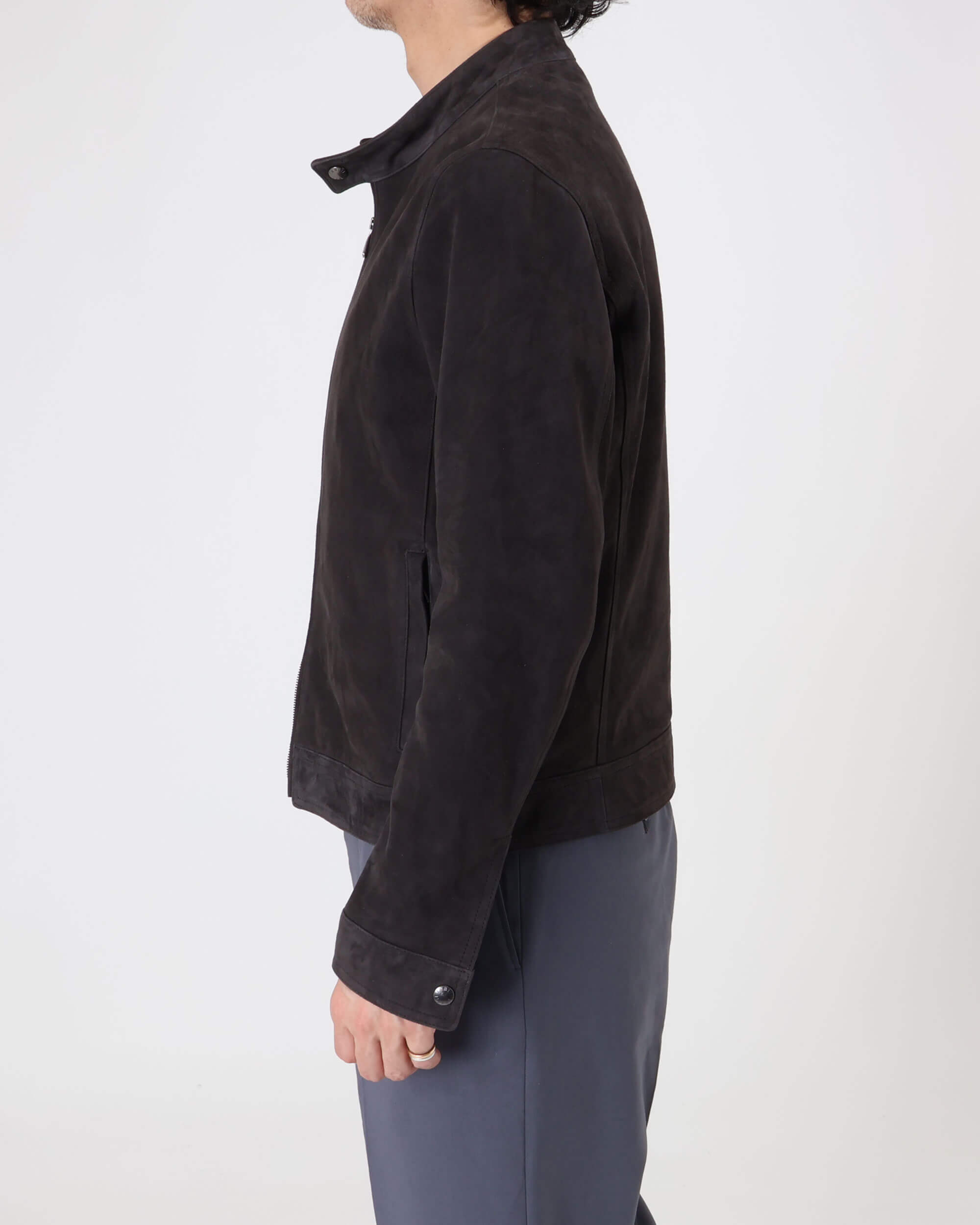 JURI SF（ユリ スフォデラータ） シルバーZIP ゴートスエード シングルライダース / ダークグレー