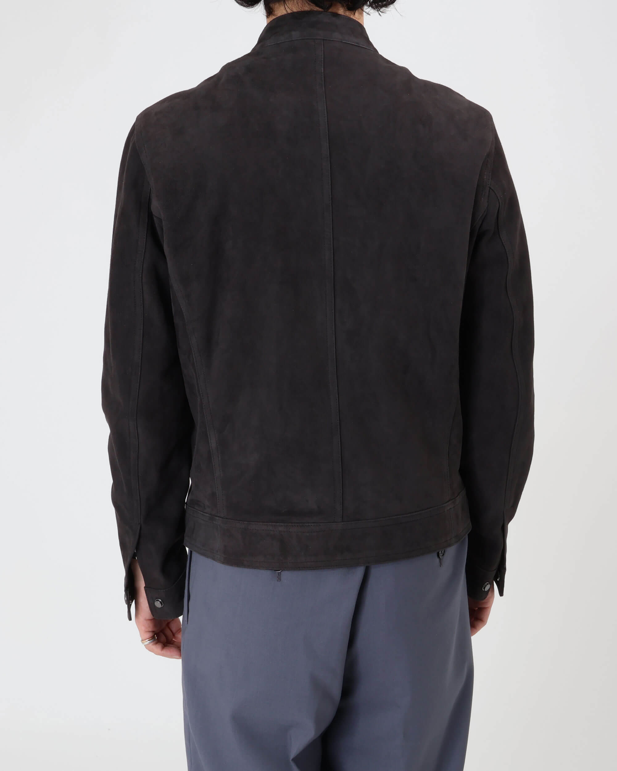 JURI SF（ユリ スフォデラータ） シルバーZIP ゴートスエード シングルライダース / ダークグレー