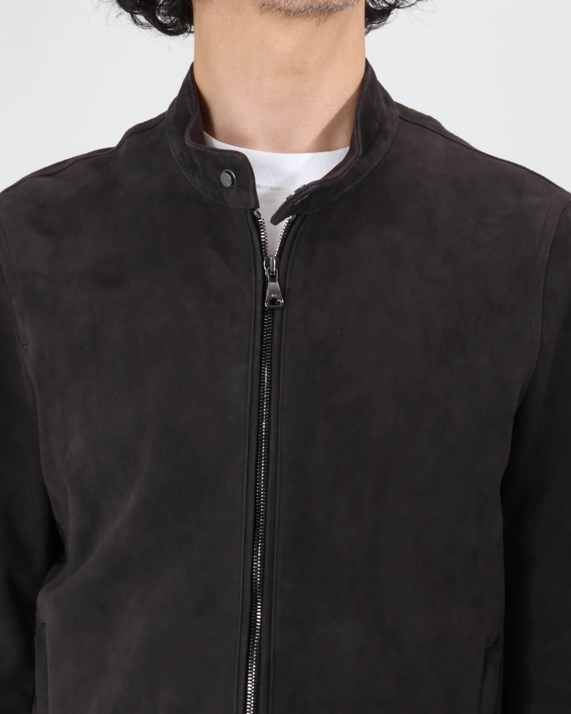 JURI SF（ユリ スフォデラータ） シルバーZIP ゴートスエード シングルライダース / ダークグレー