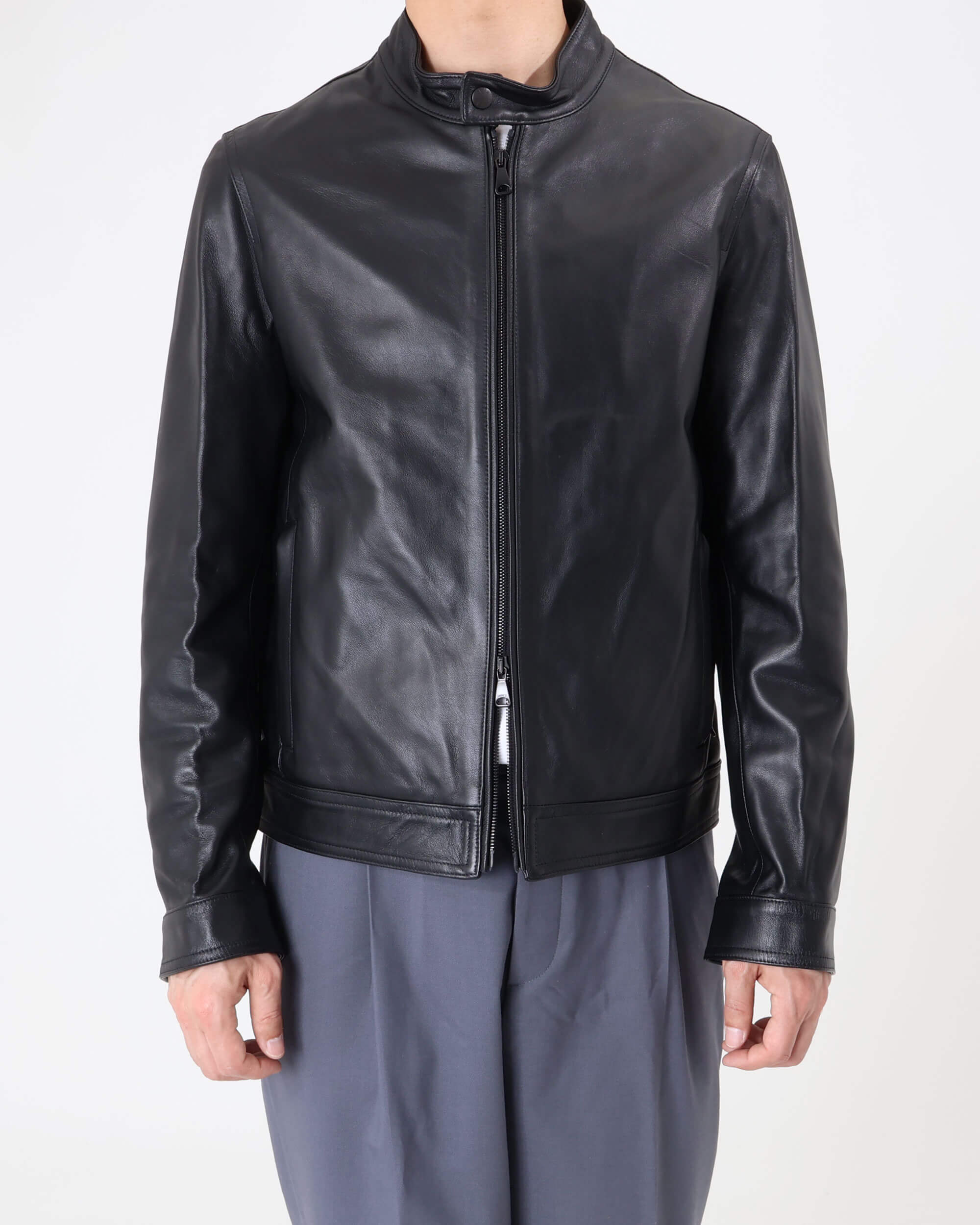 JURI Matte Black Zip Nappa Cerata Lamb Leather Single Rider / Black