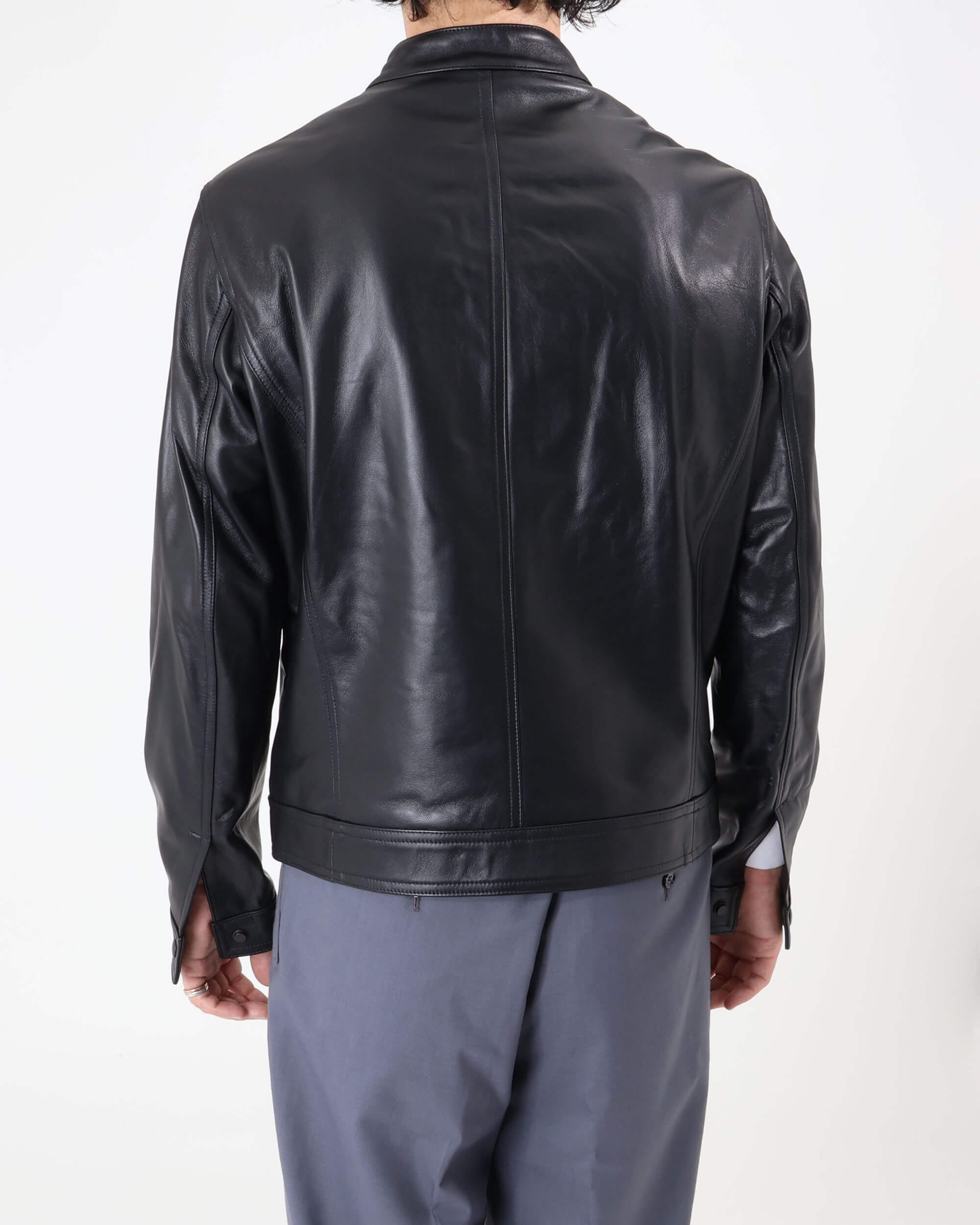 JURI Matte Black Zip Nappa Cerata Lamb Leather Single Rider / Black