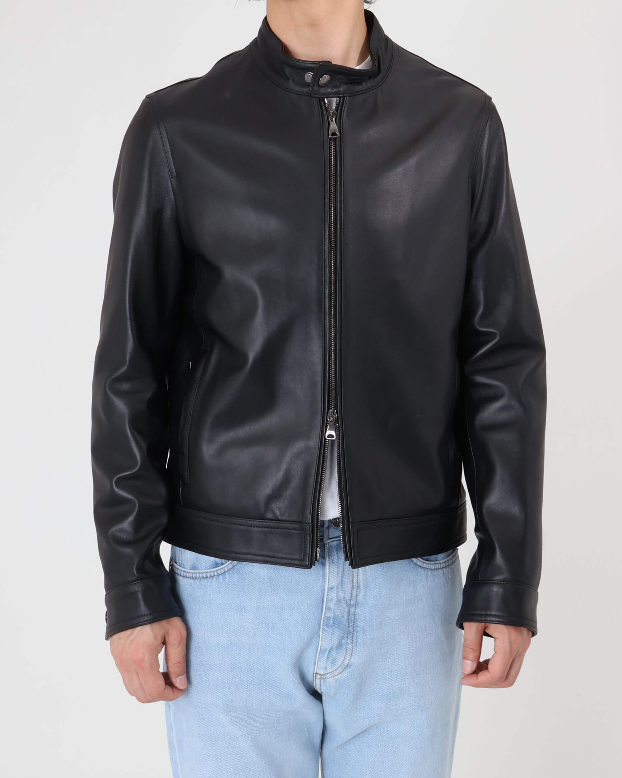 JURI Silver Zip Nappa Cerata Lamb Leather Single Rider's Jacket / Black