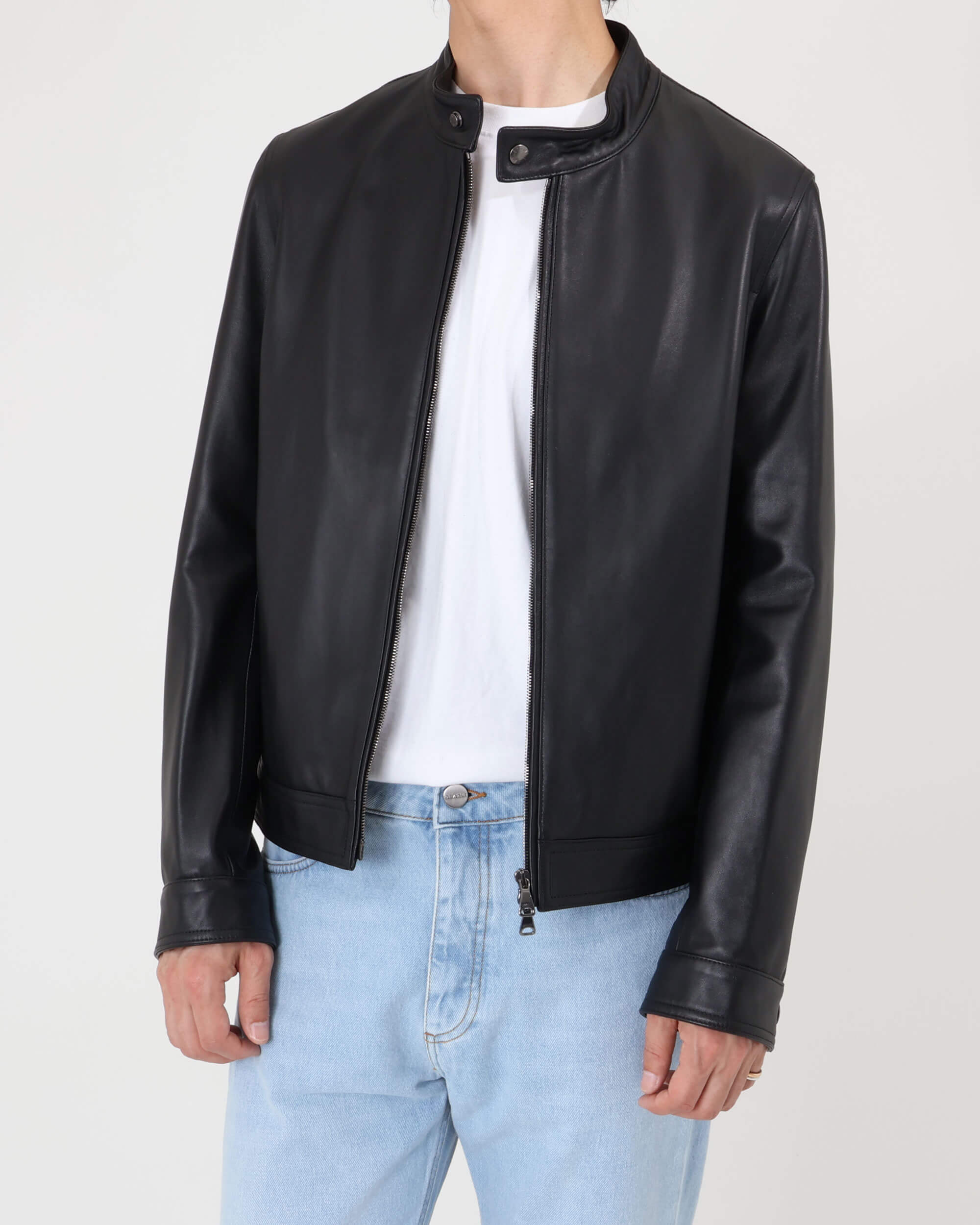 JURI Gold Zip Nappa Cerata Lamb Leather Single Riders Jacket / Black