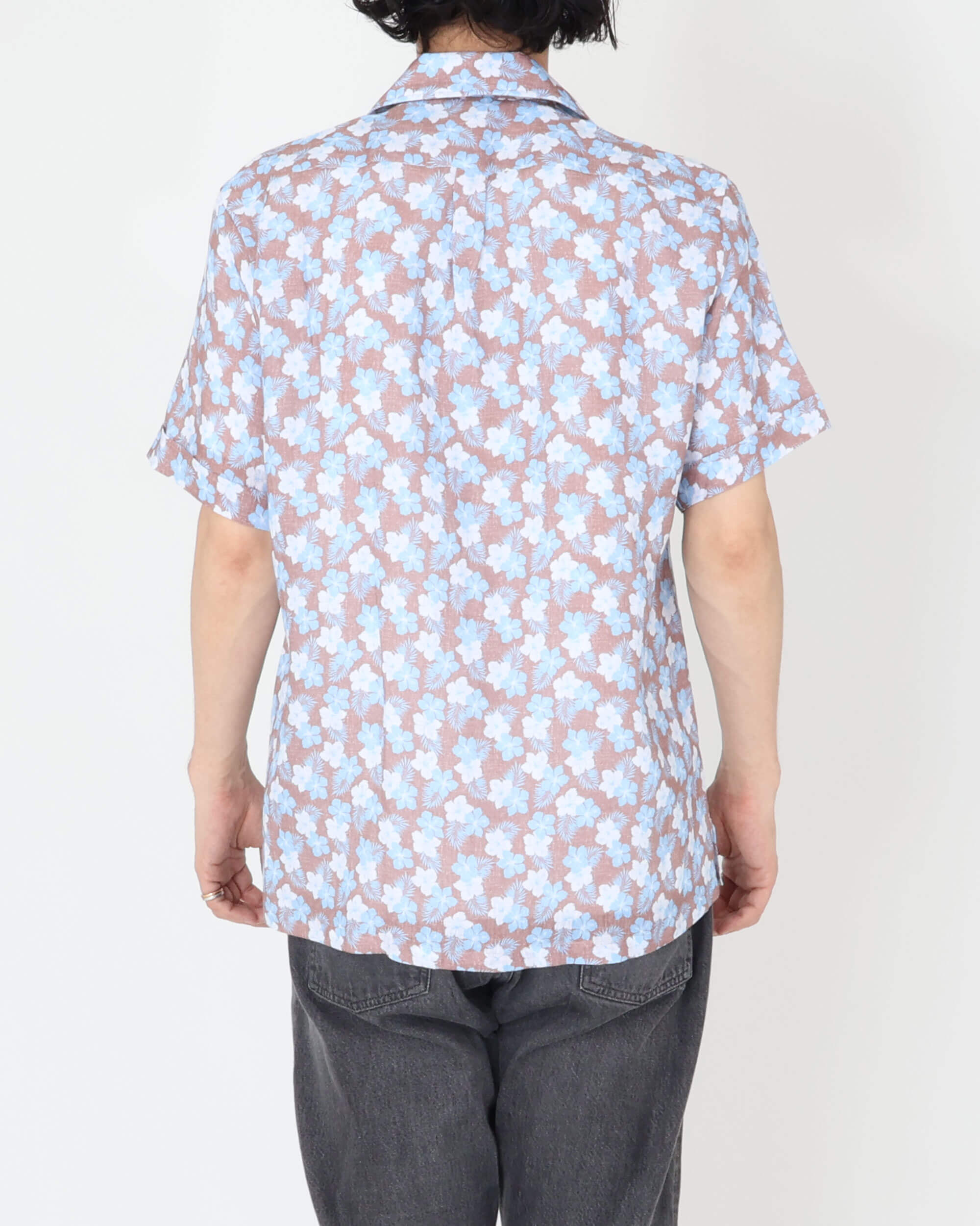 Camicia botanica a maniche corte in cotone con colletto aperto / HAWAII / Marrone