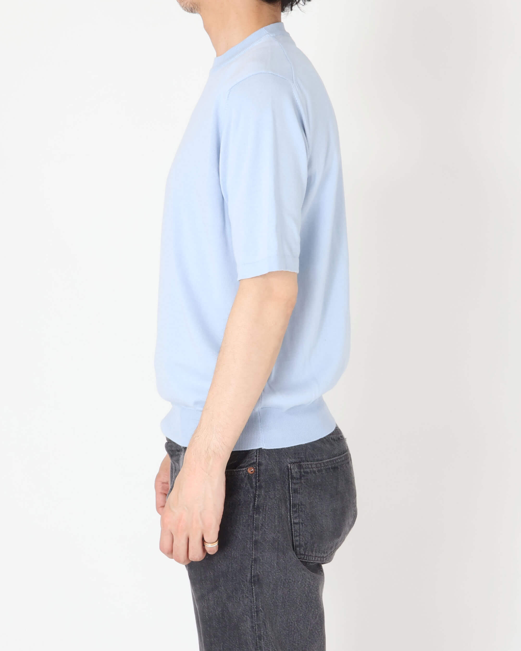 morgano - GIZAコットン クルーネックニット S/S / サックス