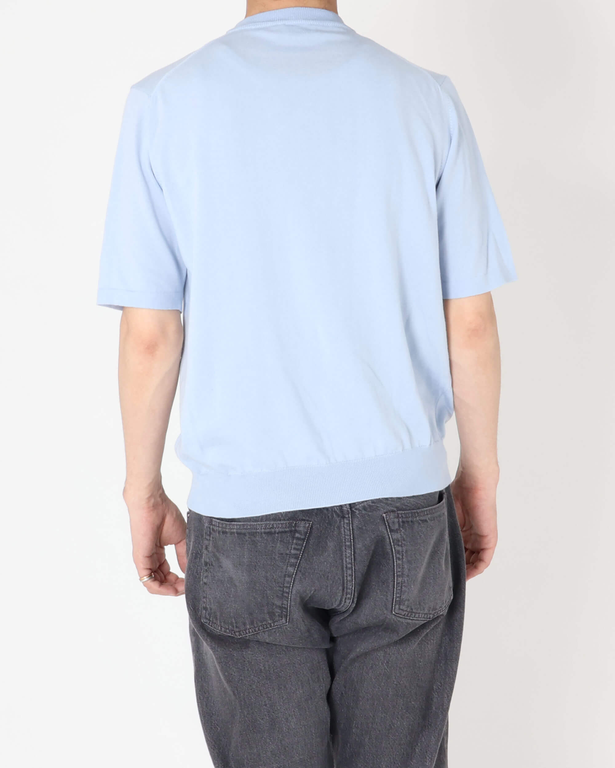 morgano - GIZAコットン クルーネックニット S/S / サックス