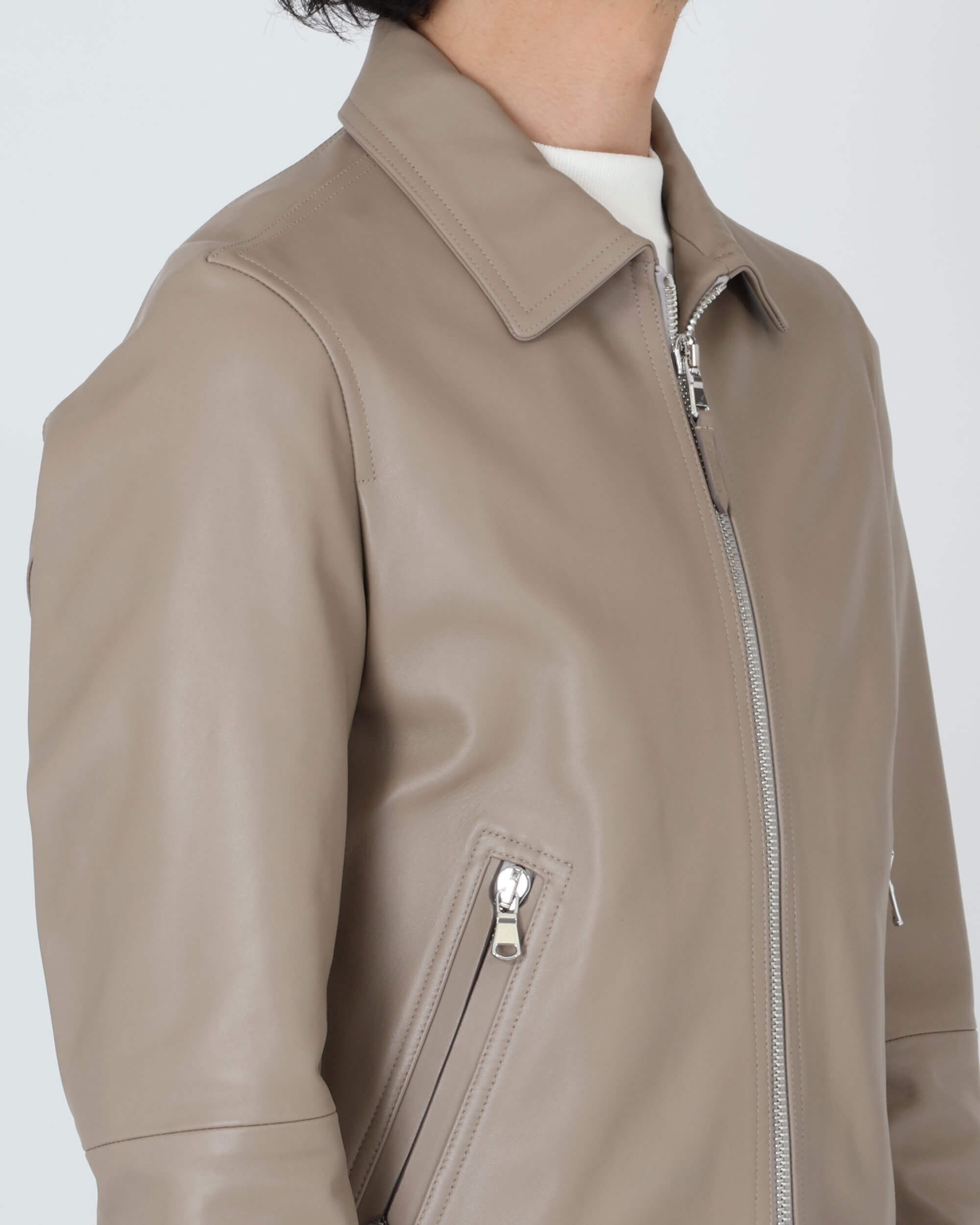 GIACOMO（ジャコモ） シルバーZIP ナッパチェラータ ラムレザージャケット / クリアベージュ