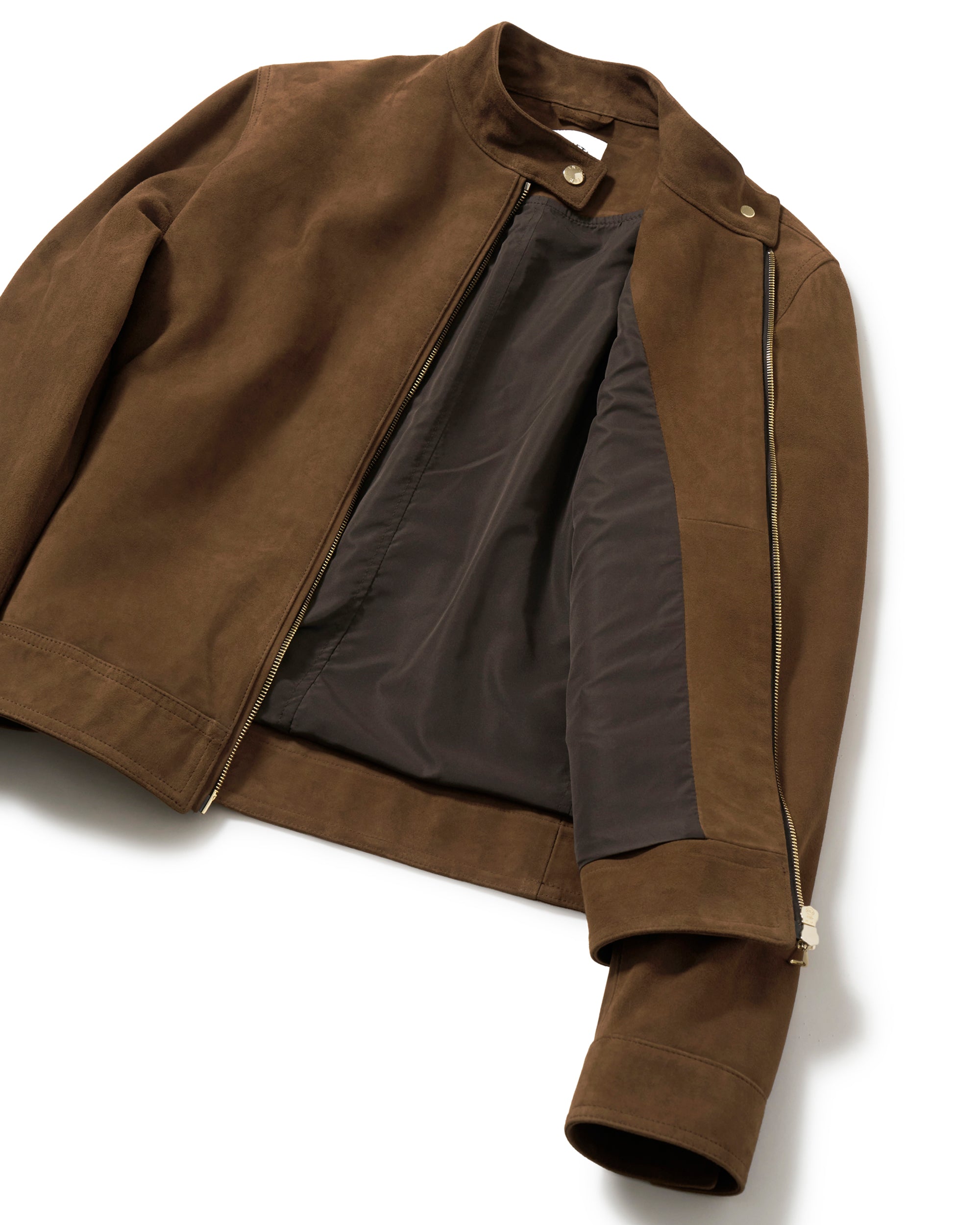 JURI DONNA (Yuri Donna) Giacca da motociclista singola in camoscio di capra con zip dorata OVER SIZE / Marrone