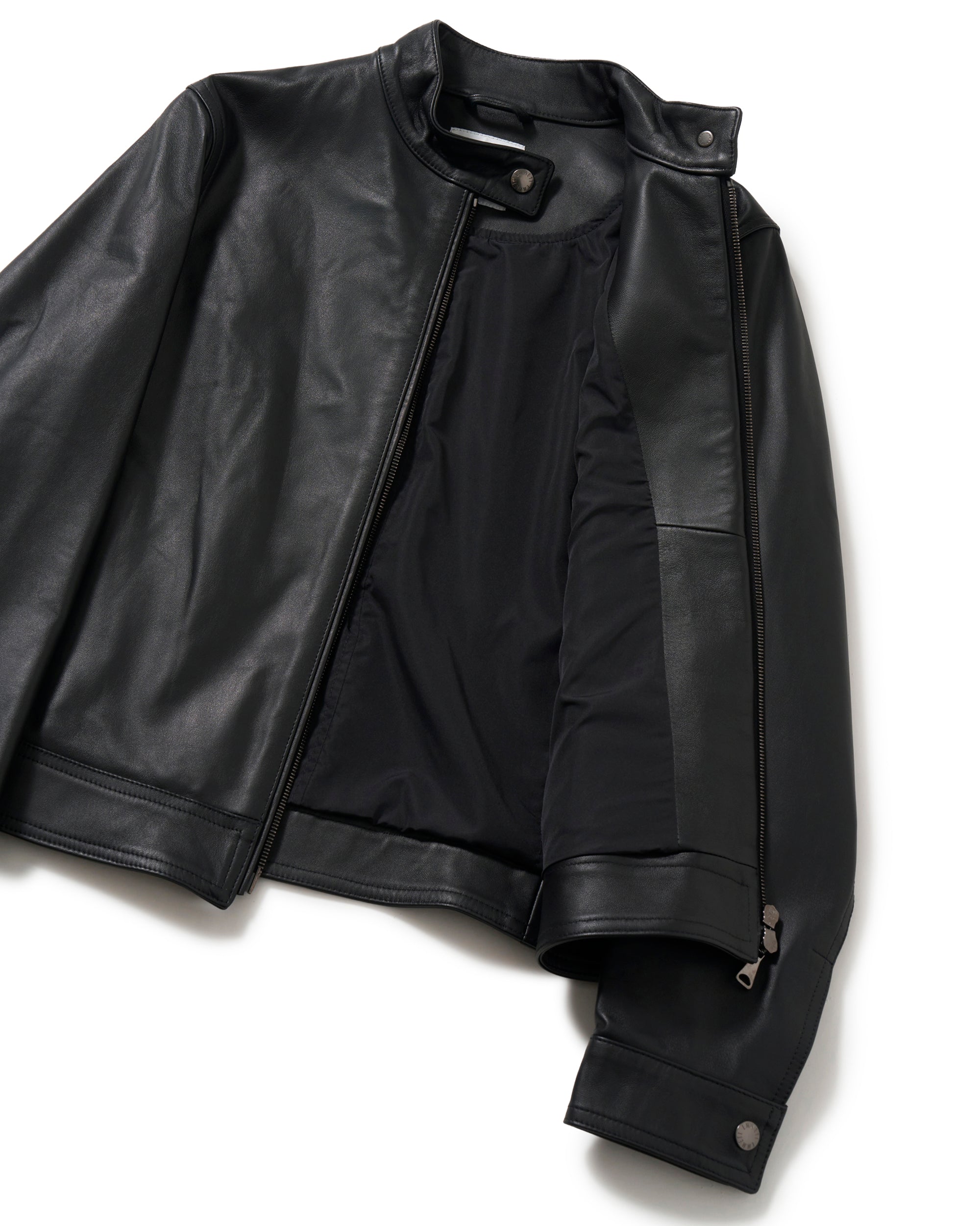 JURI DONNA (Yuri Donna) Giacca da motociclista singola in pelle di agnello Nappa Cerata con zip color canna di fucile / Nera