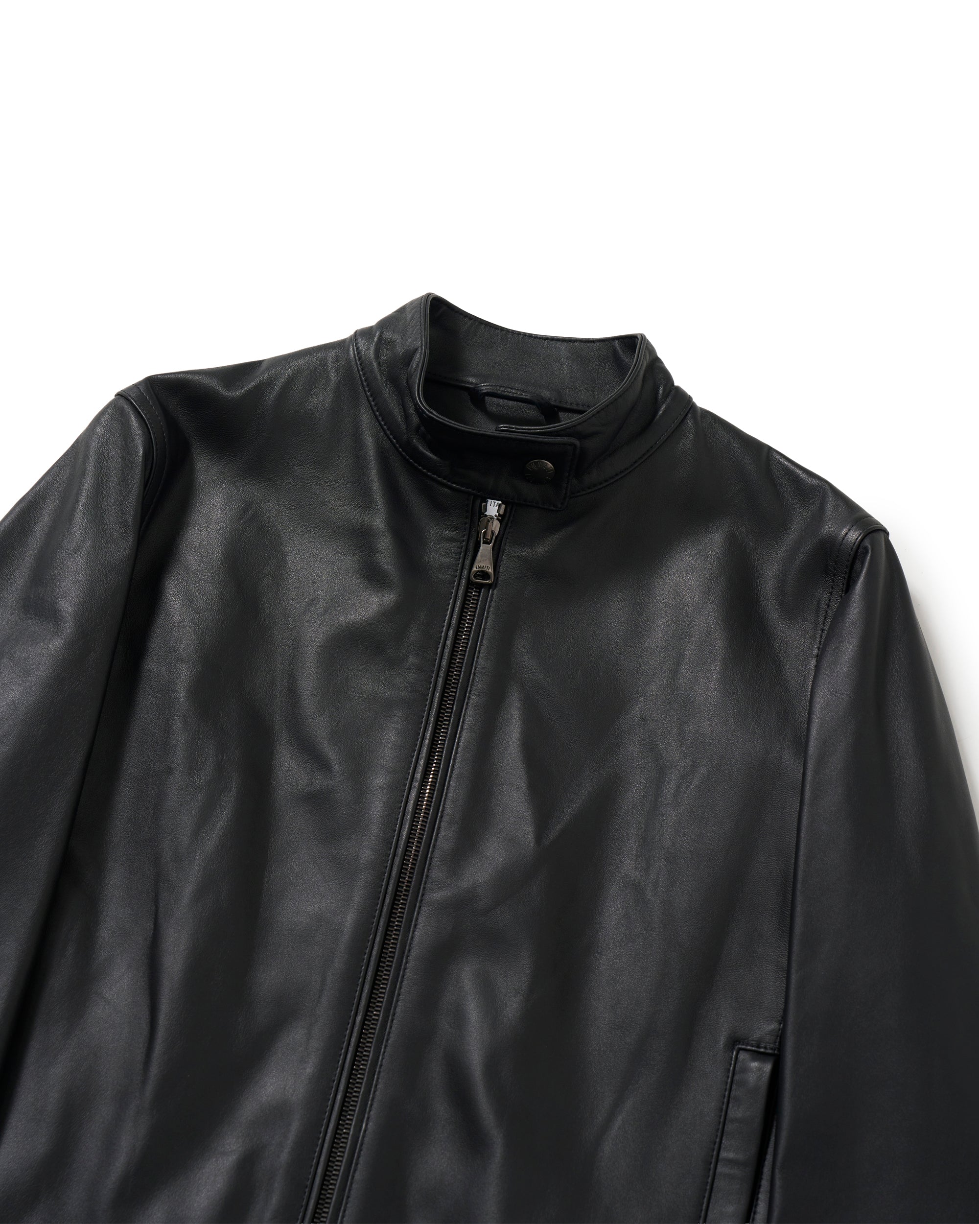 JURI DONNA (Yuri Donna) Giacca da motociclista singola in pelle di agnello Nappa Cerata con zip color canna di fucile / Nera