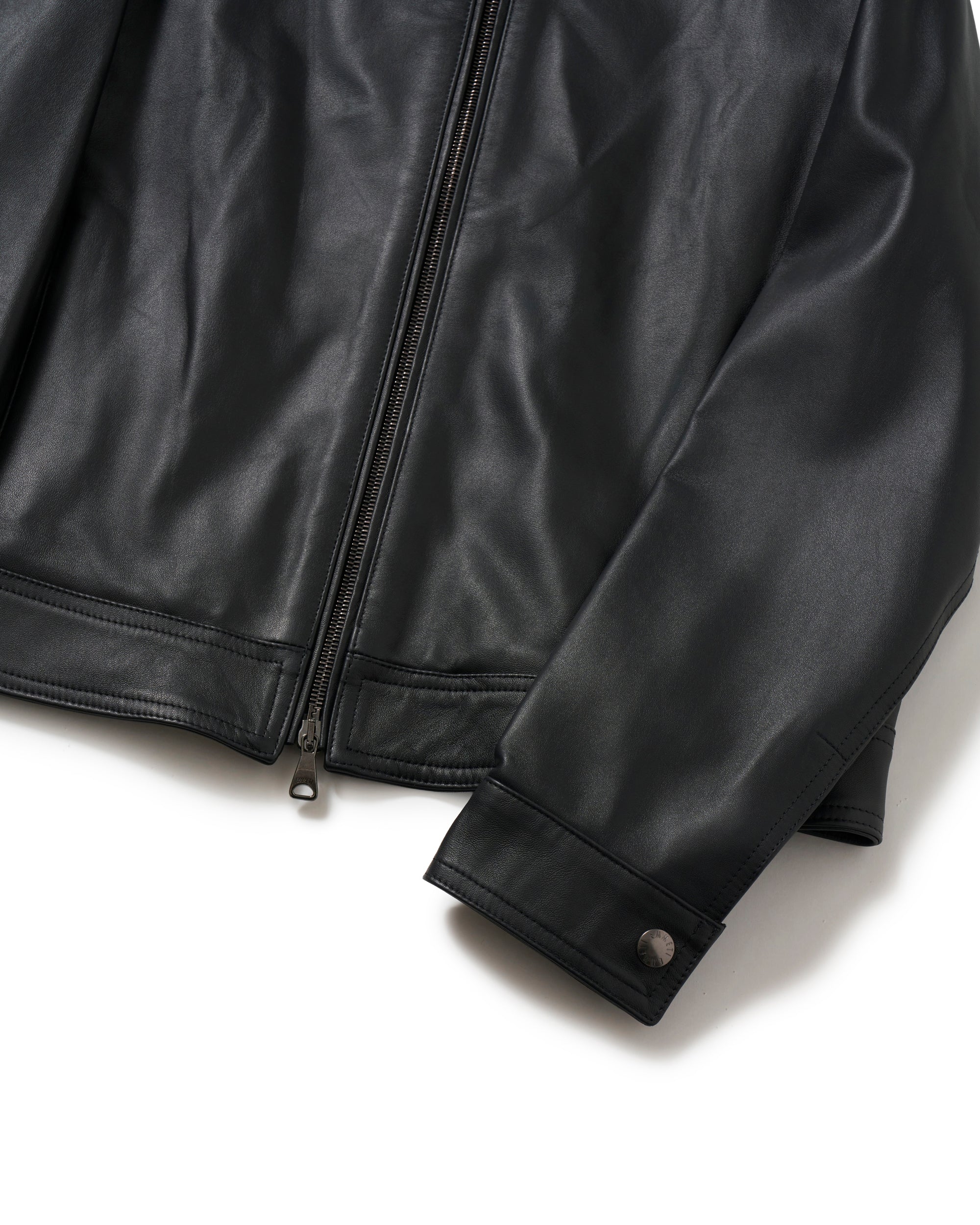 JURI DONNA (Yuri Donna) Giacca da motociclista singola in pelle di agnello Nappa Cerata con zip color canna di fucile / Nera