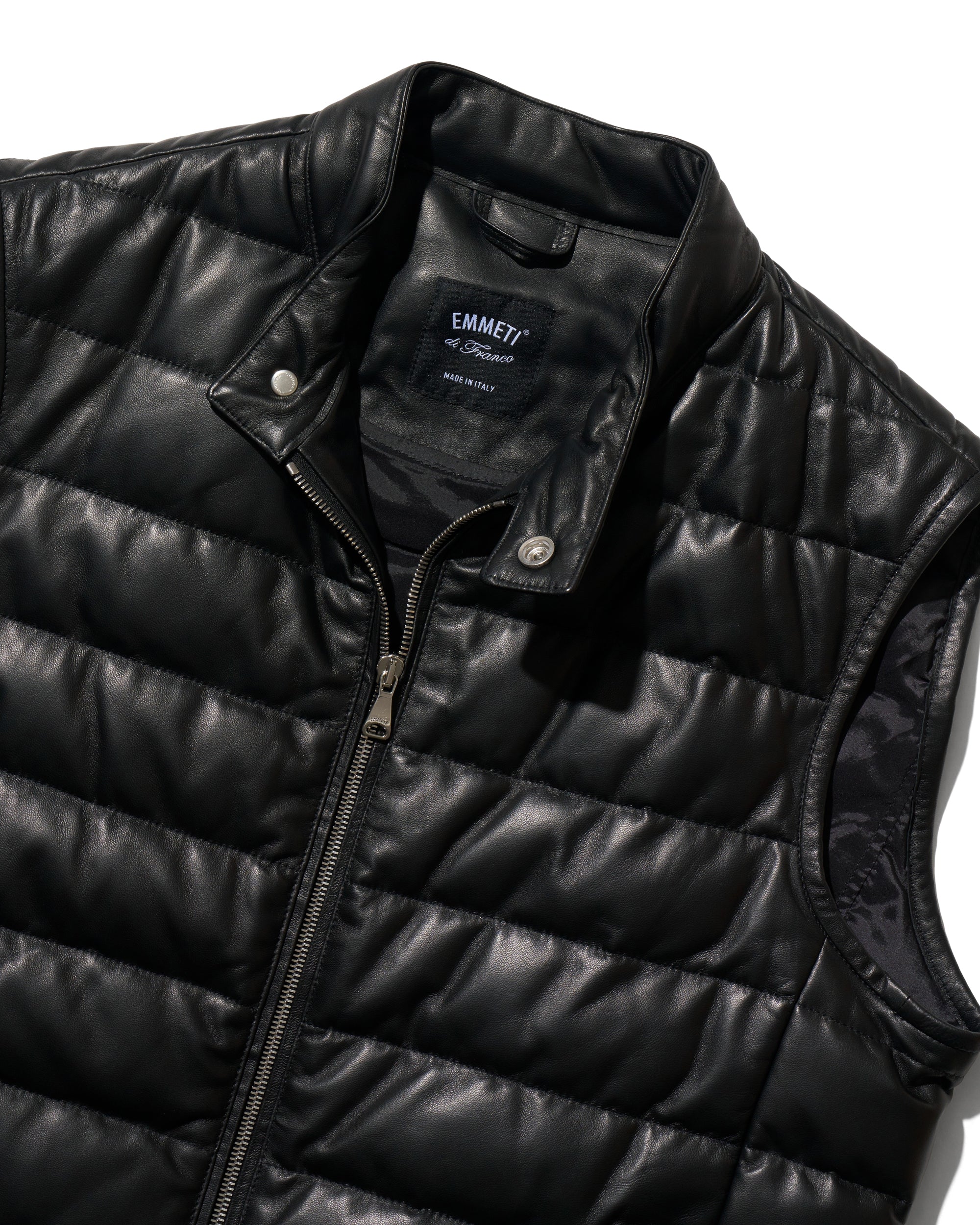 JURI D.VEST（ユリ ダウンベスト） シルバーZIP ラムレザーナッパ / ブラック