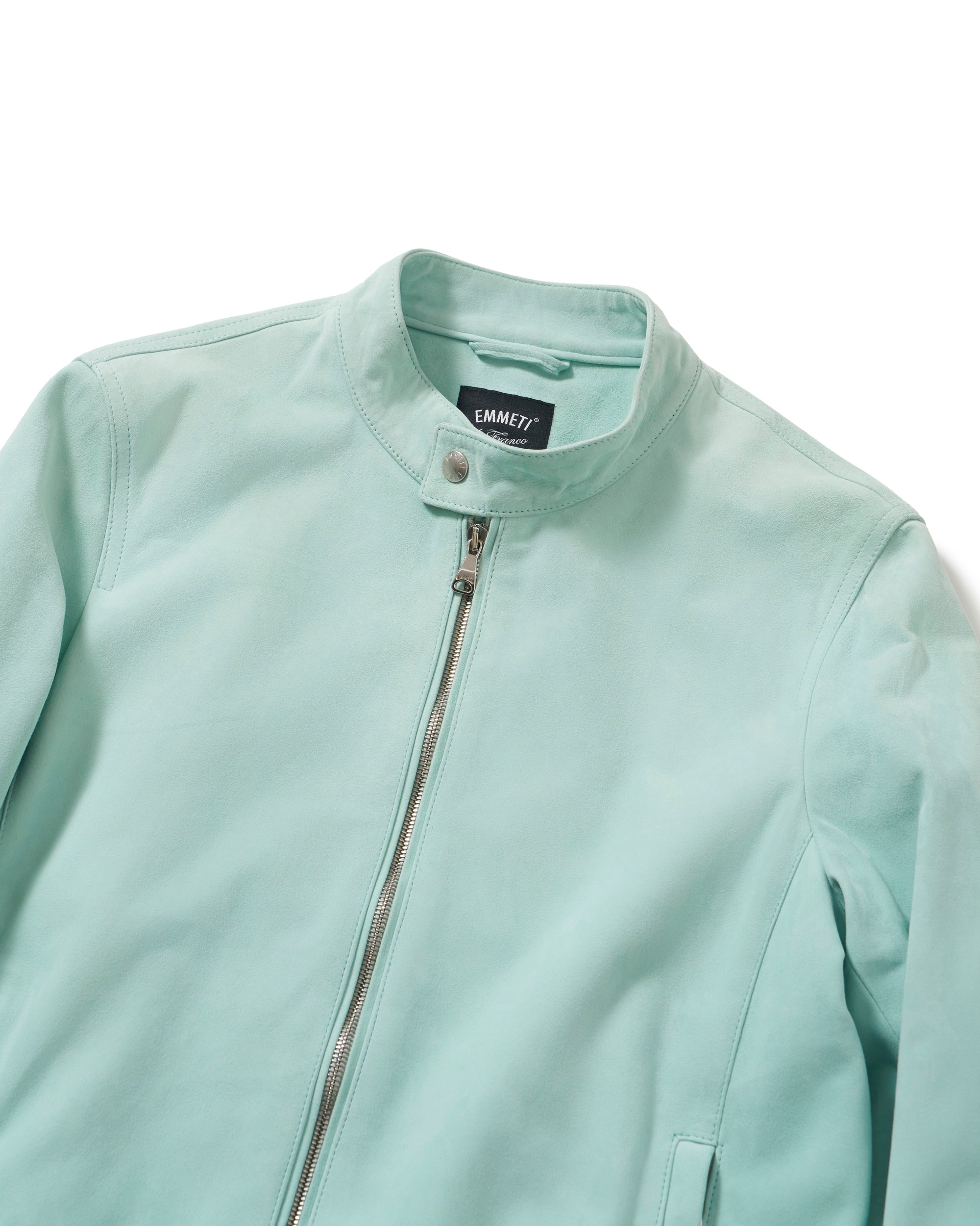 JURI（ユリ） シルバーZIP ゴートスエード シングルライダース / ペールブルー