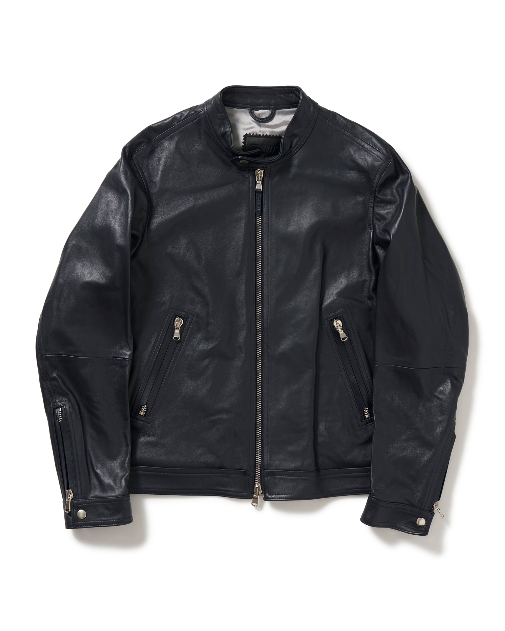 MASSIMO（マッシモ） シルバーZIP SPラムレザー シングルライダース / ダークネイビー