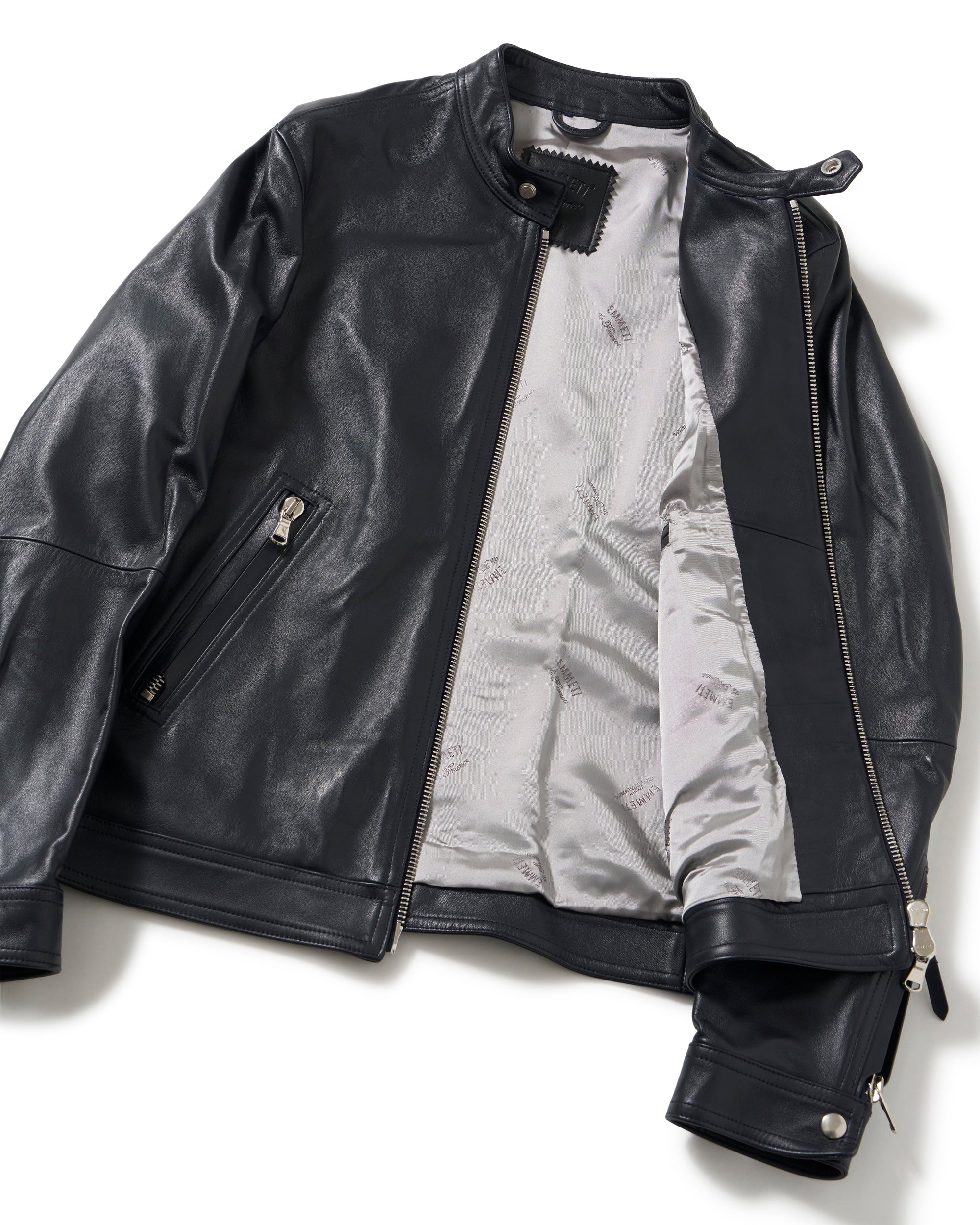 MASSIMO（マッシモ） シルバーZIP SPラムレザー シングルライダース / ダークネイビー