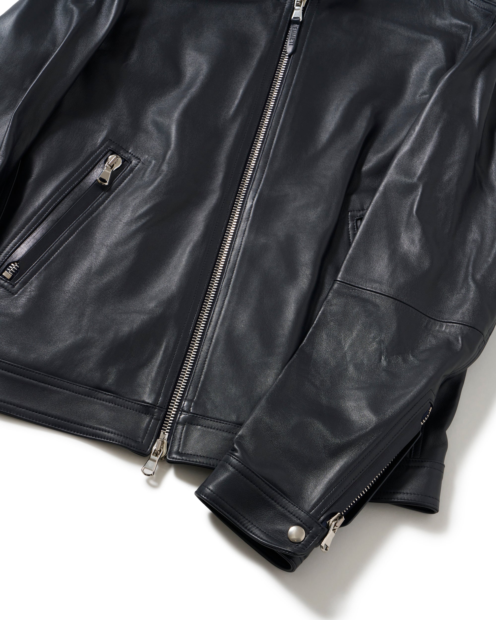 MASSIMO（マッシモ） シルバーZIP SPラムレザー シングルライダース / ダークネイビー