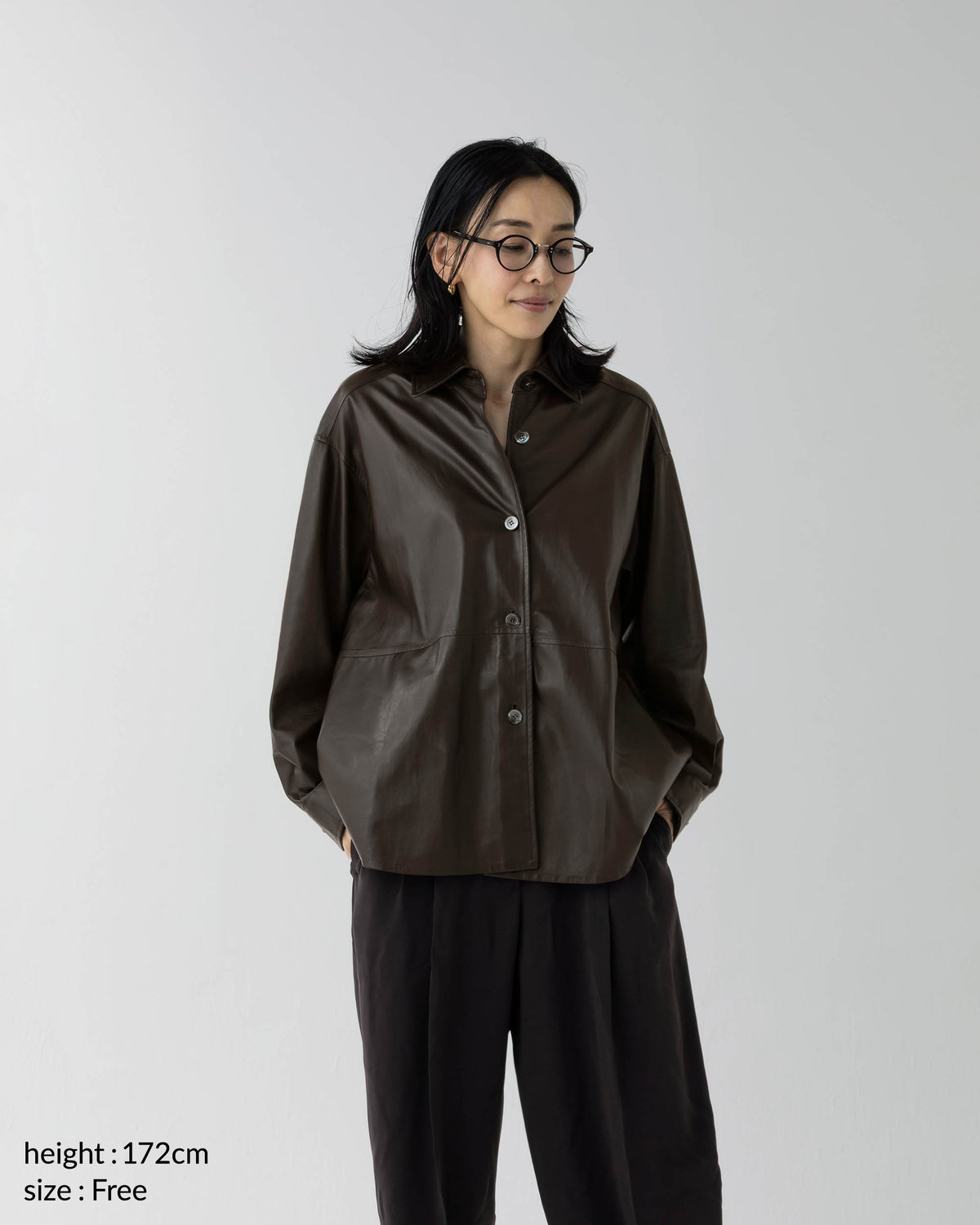 【予約商品】OLGA（オルガ） ナッパシルク レザーシャツ / ダークブラウン